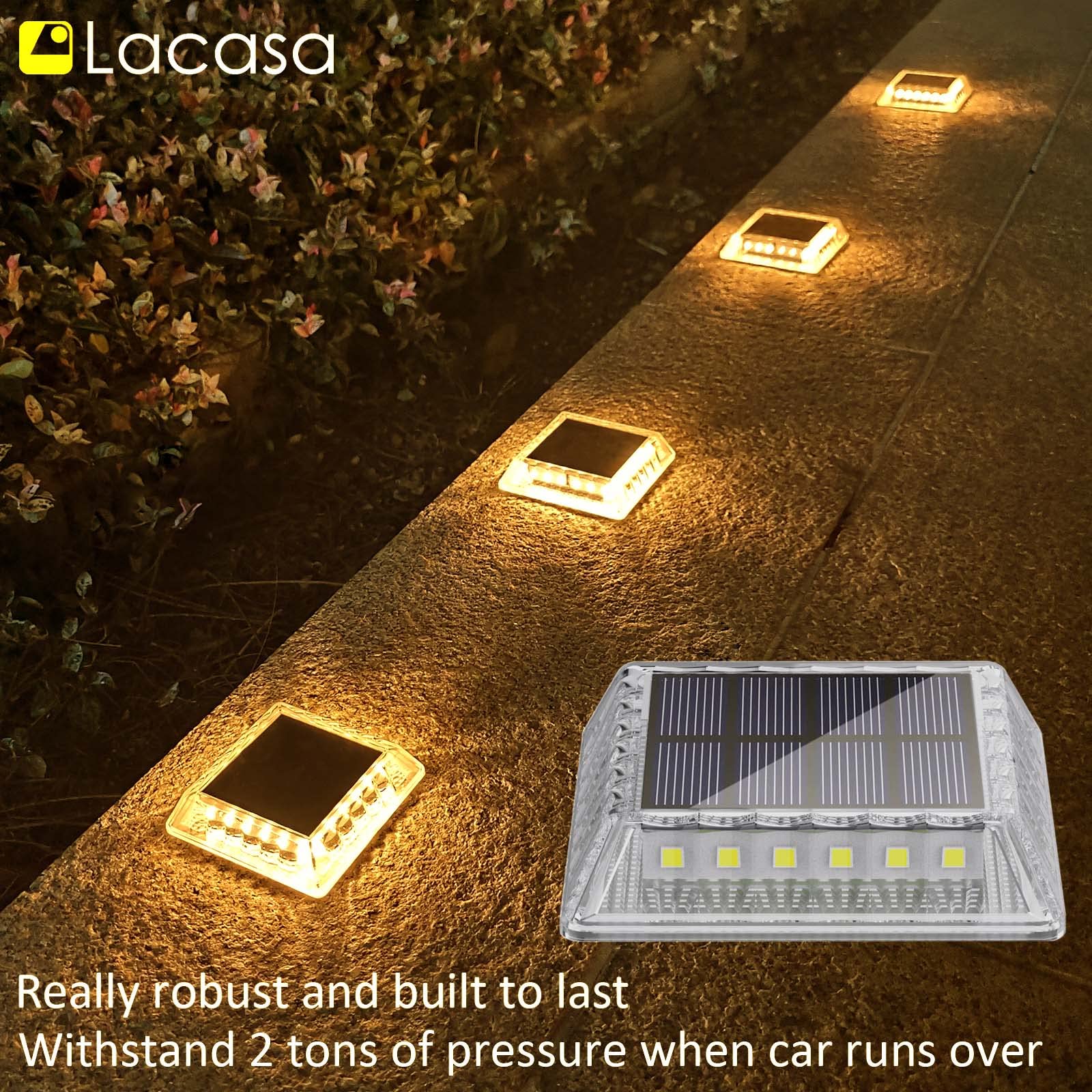 Lacasa Outdoor Solar Garden Light, 4 Pack 30LM, IP68 Waterproof, Warm White 2700K, Auto On/Off, Square Design