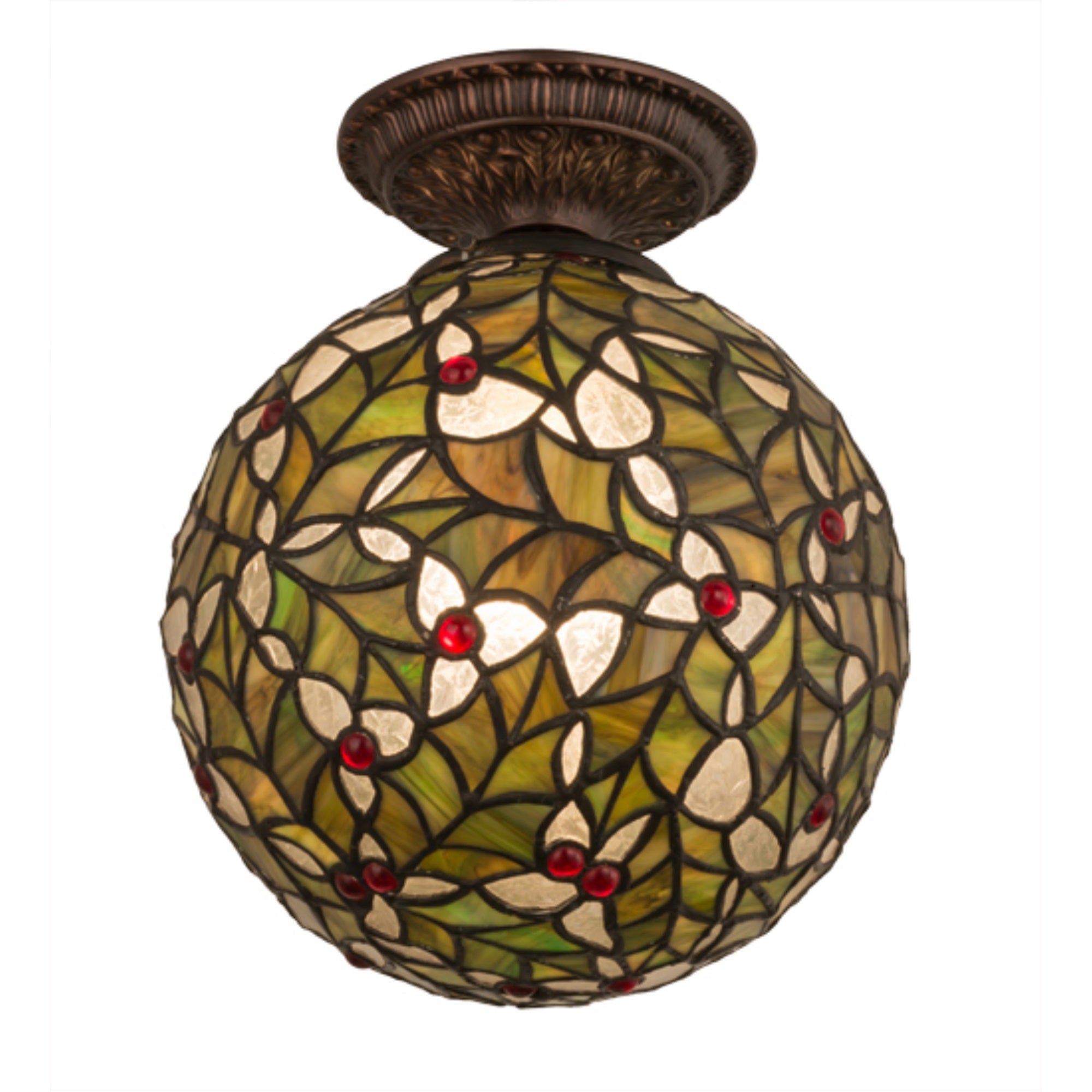 9 inchW Holly Ball SemiFlushmount