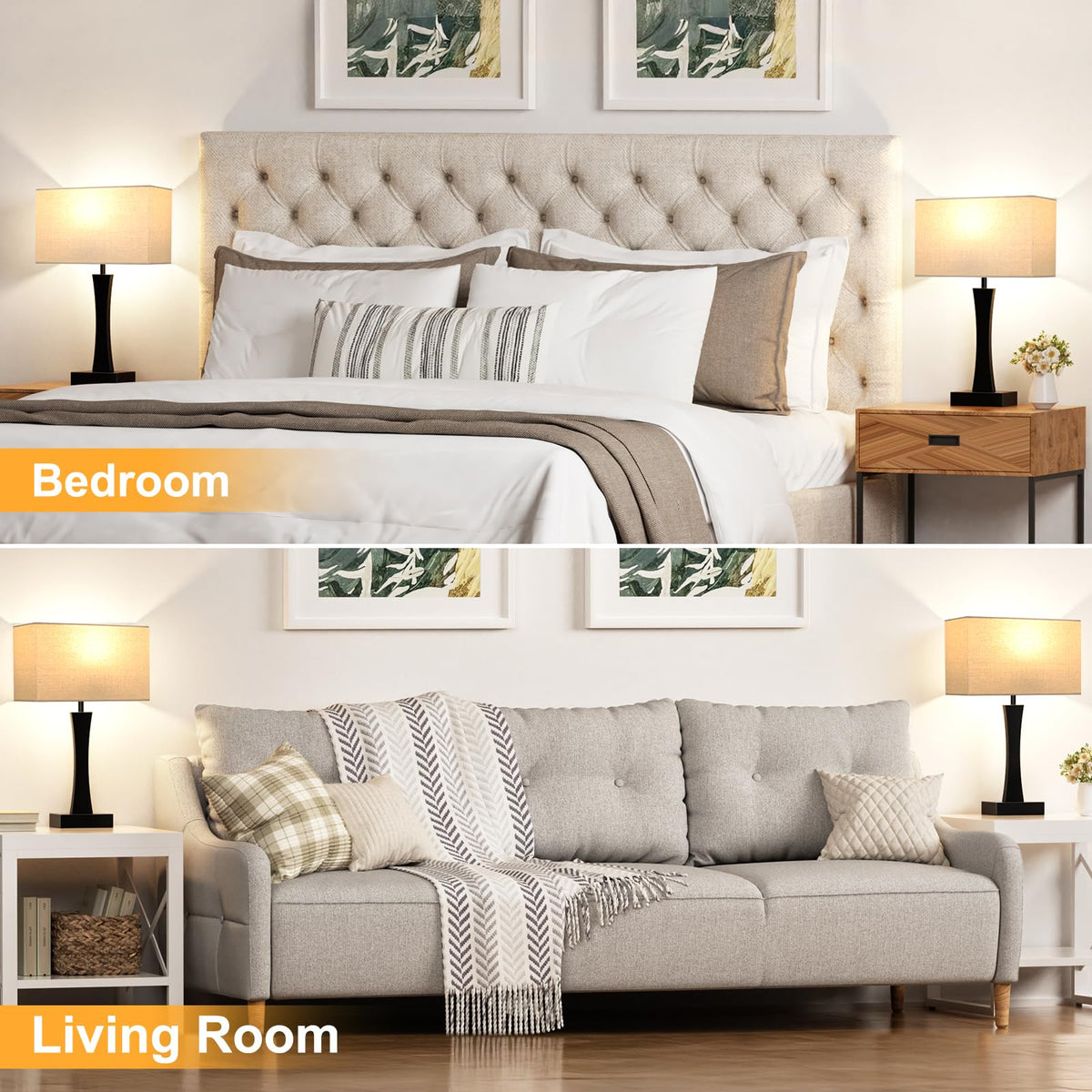 Seealle Bedside Lamps Set of 2 - 3 Way Dimmable, Touch Control, USB C+ ...