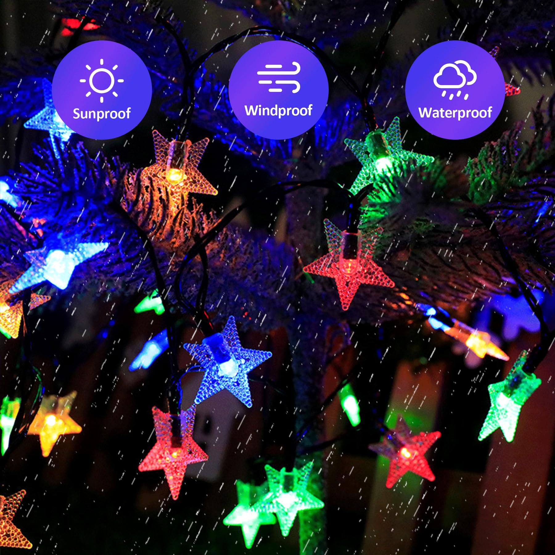 L LAMPOP Twinkle Solar Star String Lights 39FT 100 LED Waterproof Multicolor