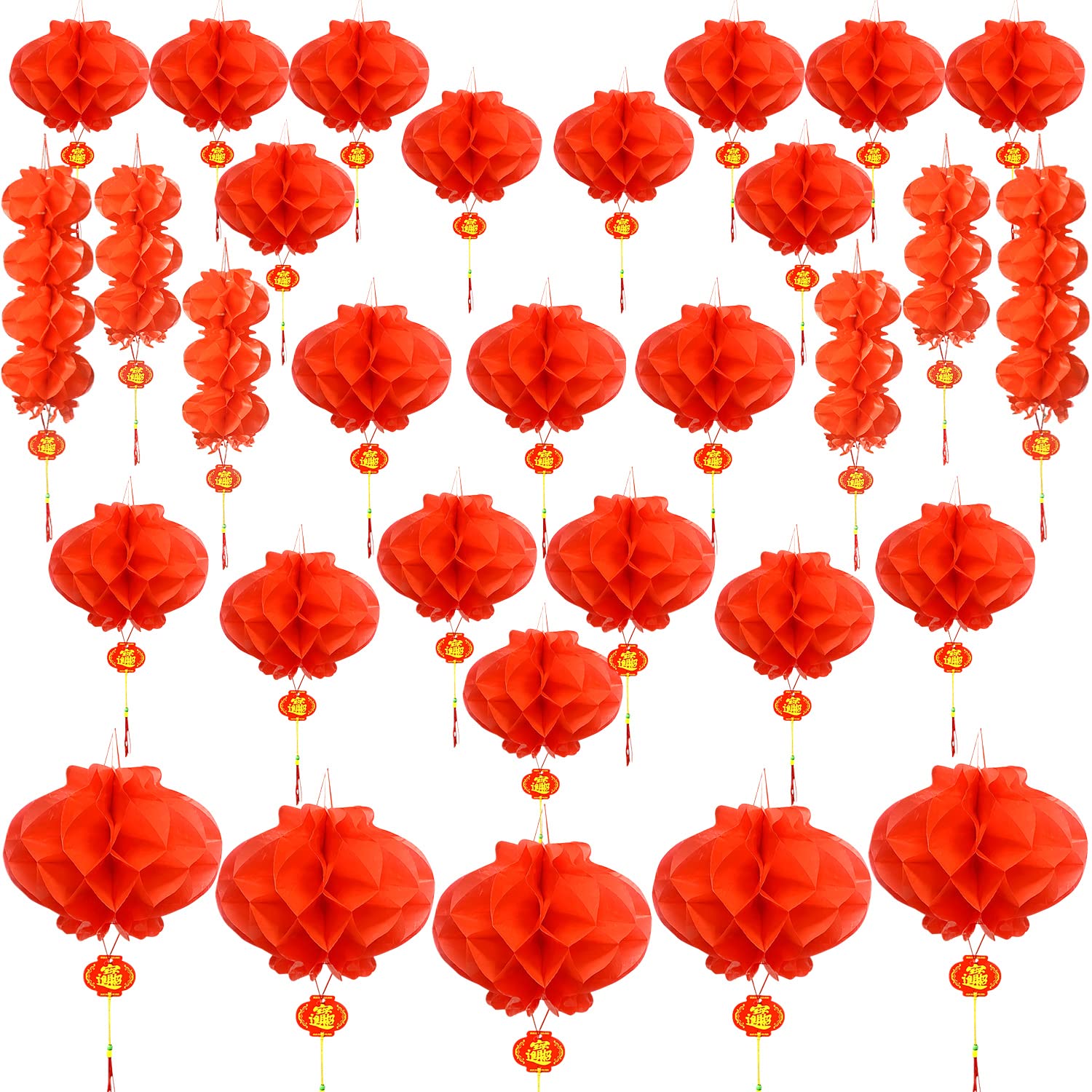 Mauts-inus 31 Pcs Chinese New Year Decoration Waterproof Chinese new year Lantern Foldable Red Paper Lanterns for Spring Festival Wedding Home Birthday Party Decorations