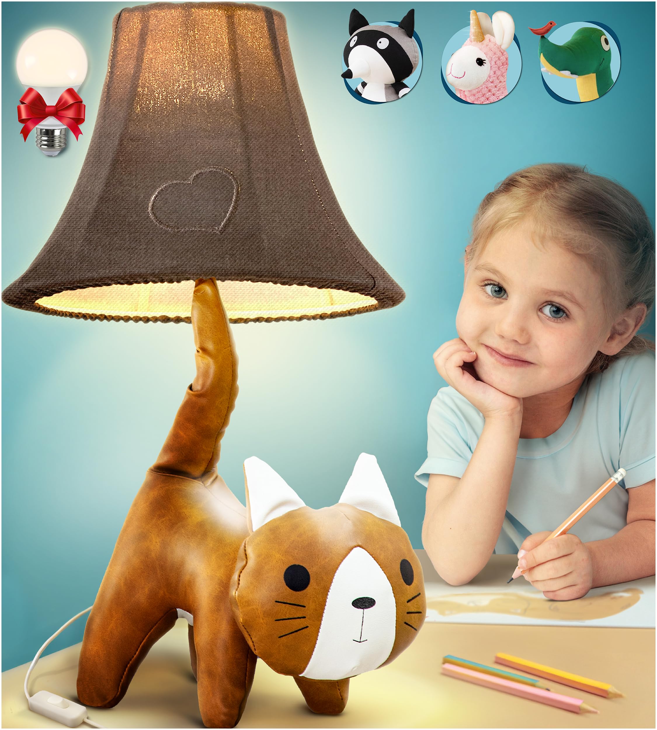 Cat Lamp For Girls Bedroom - 20  Animal Lamp For Kids Room - Cute Christmas Gifts  Birthday Gifts For All Ages: Toddler Boys  Children  Grandkids 3 4 5 And Up Years Old  Sister  Brother  Sibling