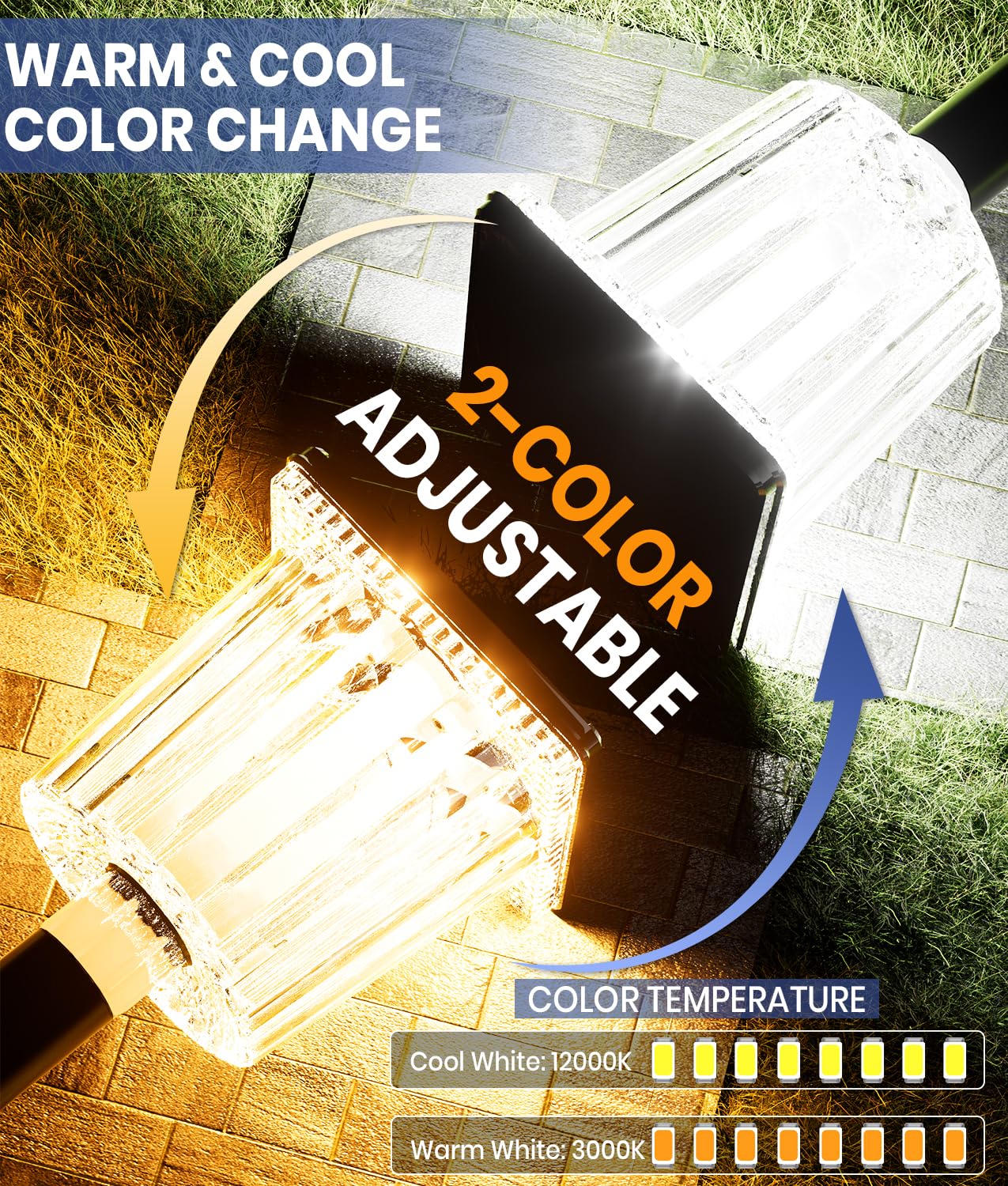 Super Bright Solar Pathway Lights Outdoor Powered 8 Pack,Adjustable Warm&Cool White,Waterproof Ip65 Solar Garden Decor Lights La