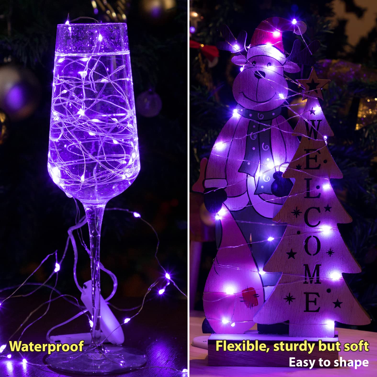 HXWEIYE LED Fairy Lights 12 Pack, 7ft 20LED Waterproof Purple Mini String Lights for Mason Jars, Model HY100150-20-purple