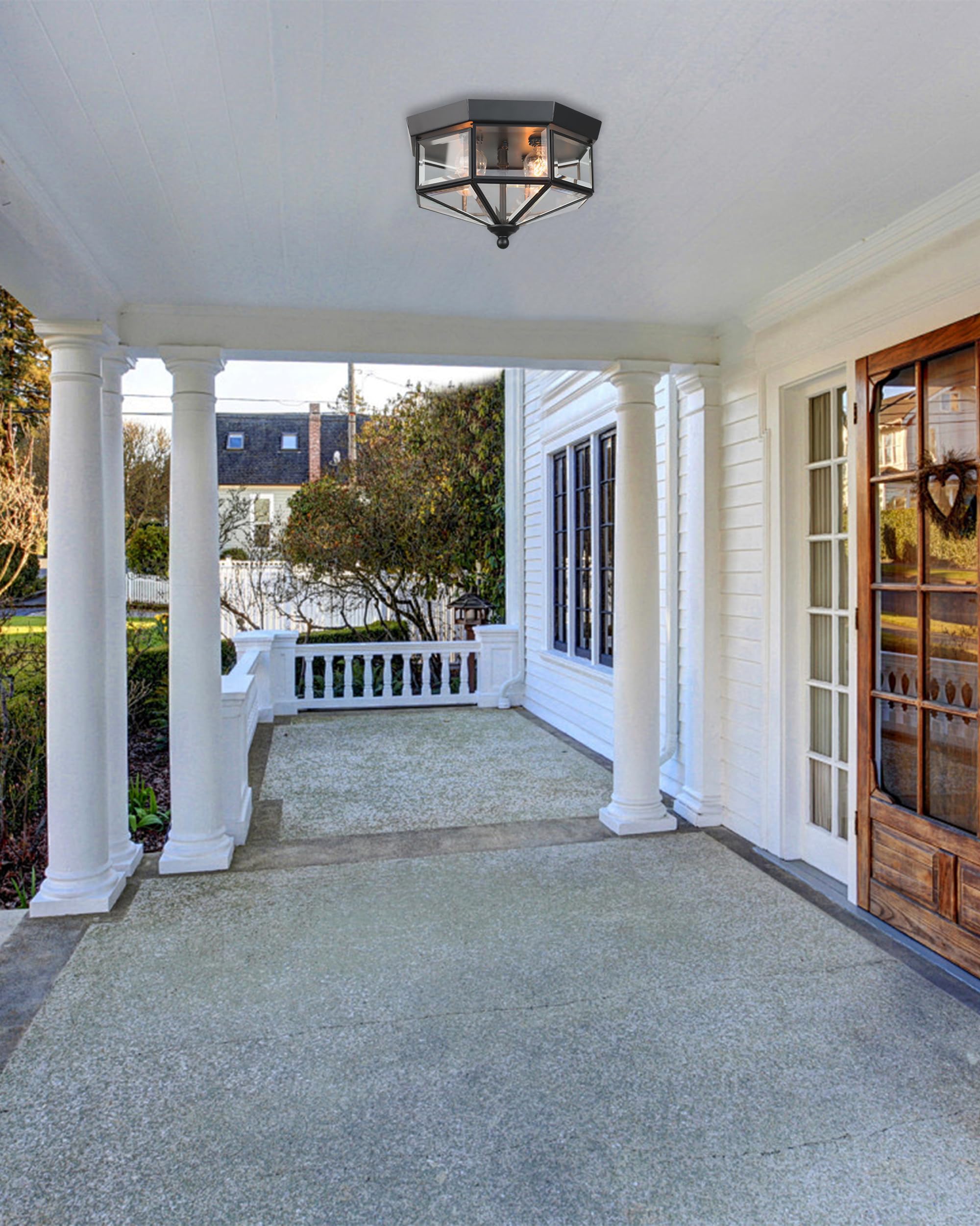 Flush Mount Outdoor Ceiling Light Fixture  4 Light Exterior Porch Ceiling Lights With Clear Glass  Black Farmhouse Lighting For Indoor Hallway Kitchen Stairway (E12 Base)