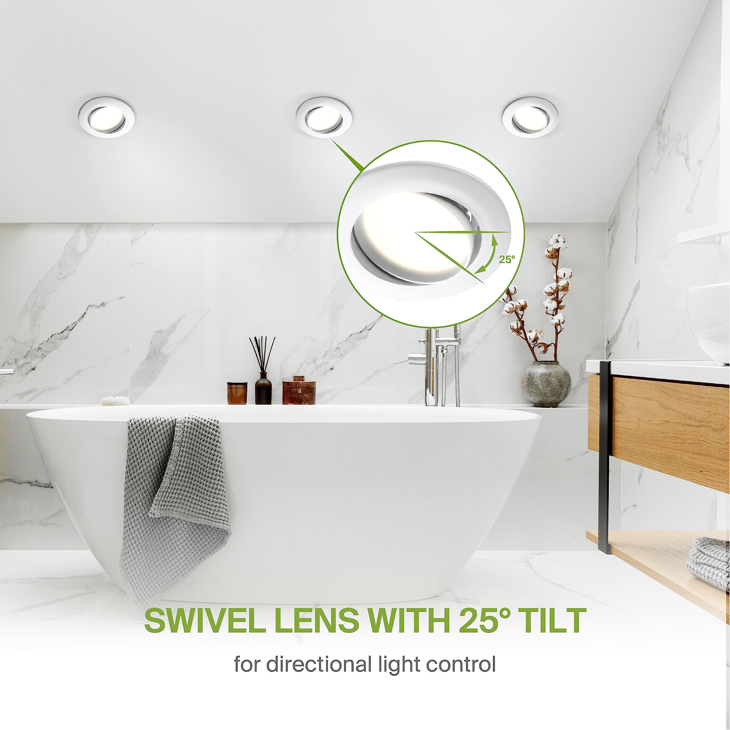 ASD 4 Inch Gimbal LED Recessed Light - Dimmable 10W 860LM, White Trim, Aluminum, 6 Pack