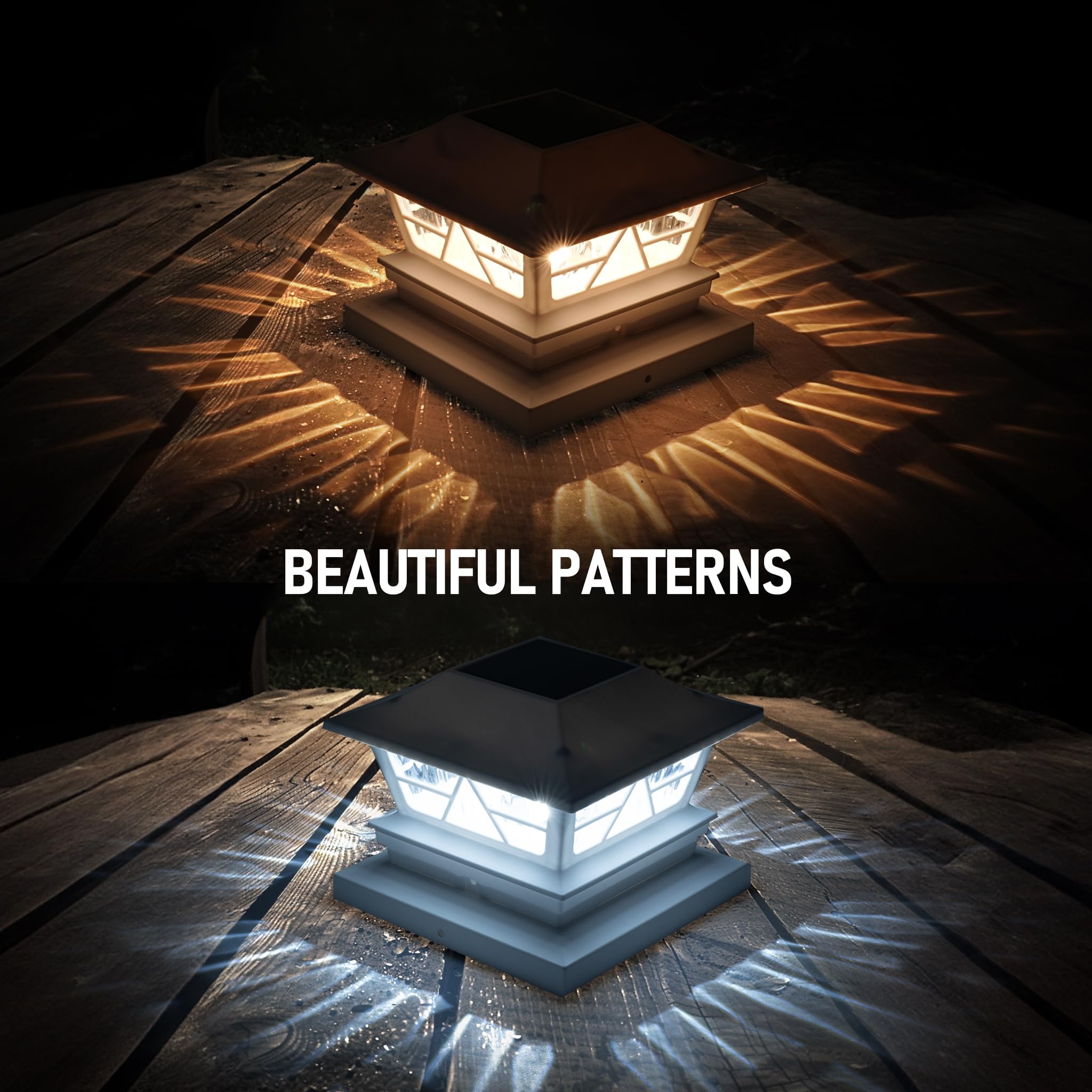 Tw Shine 4 Pack Solar Outdoor Fence Post Lights, 2 Modes Post Cap Lights Waterproof Warm White/Cool White For Yard, Garden, Porc