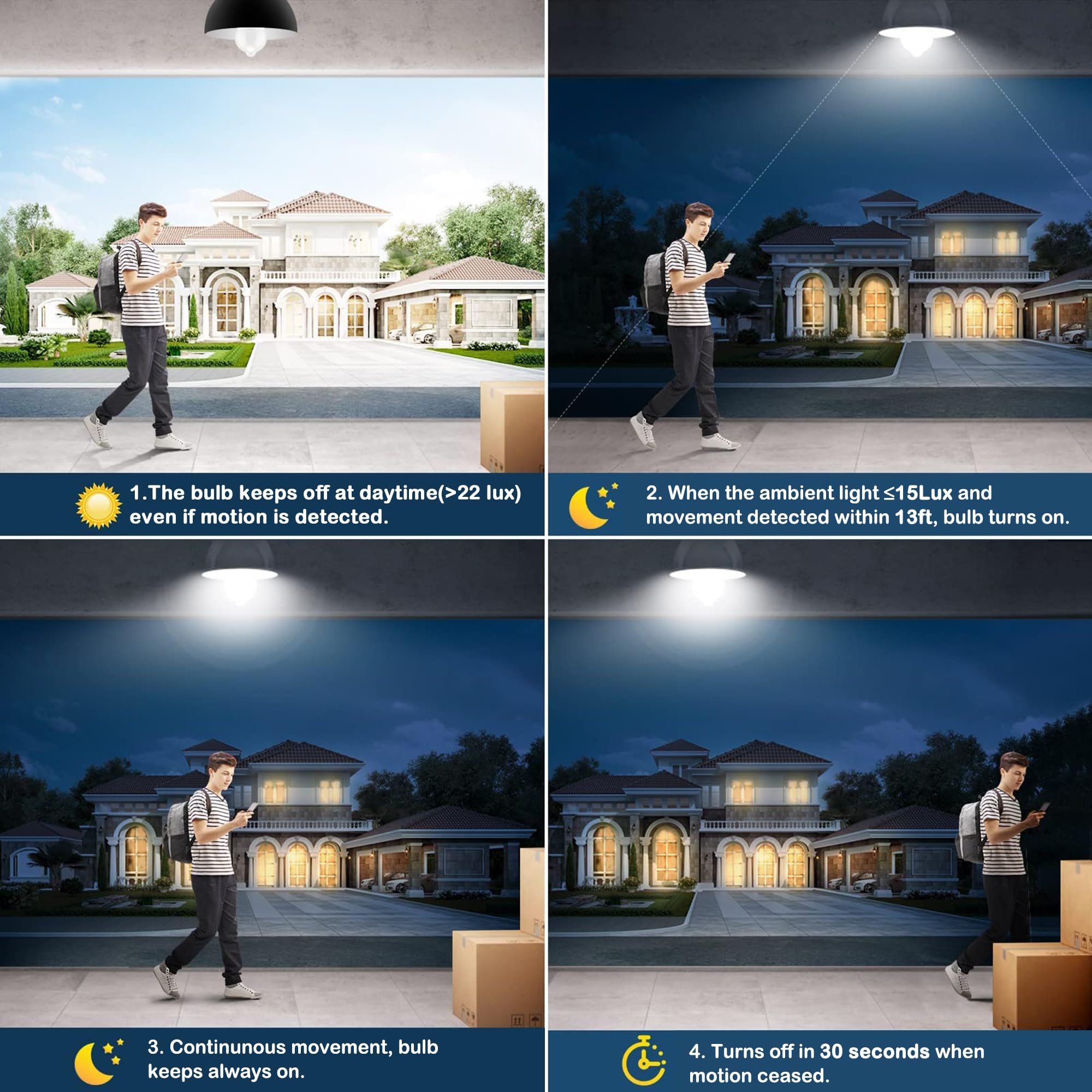 Motion Sensor Light Bulbs - 9W (60W Equivalent) E26 Motion Activated Led Light Bulb 5000K Daylight Dusk To Dawn Security Bulb Au