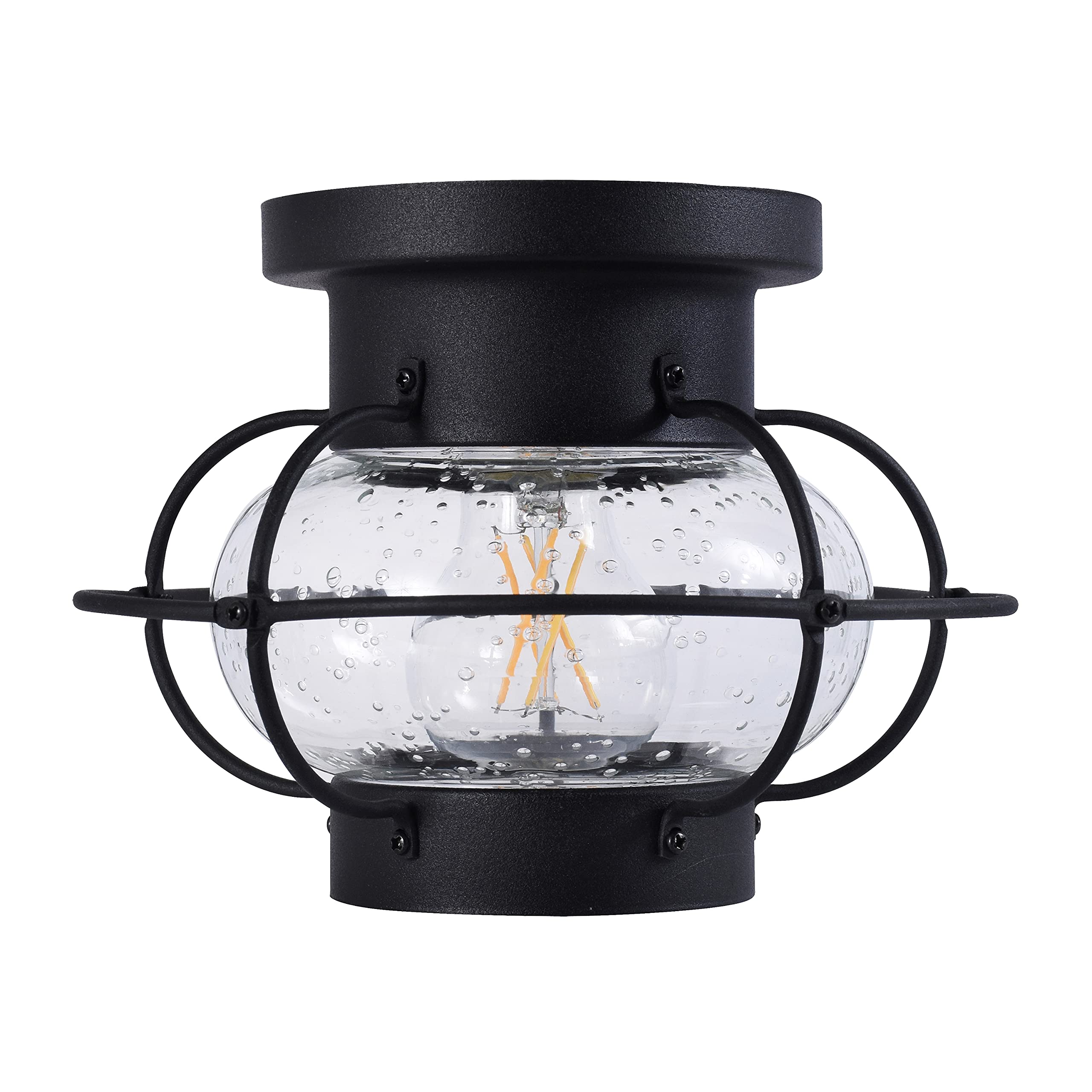 Sylvania Vintage Essex Cage Light Fixture, Semi-Flush Mount, Matte Black Finish, 1 60W Led Dimmable A19 Bulb Included (60115)
