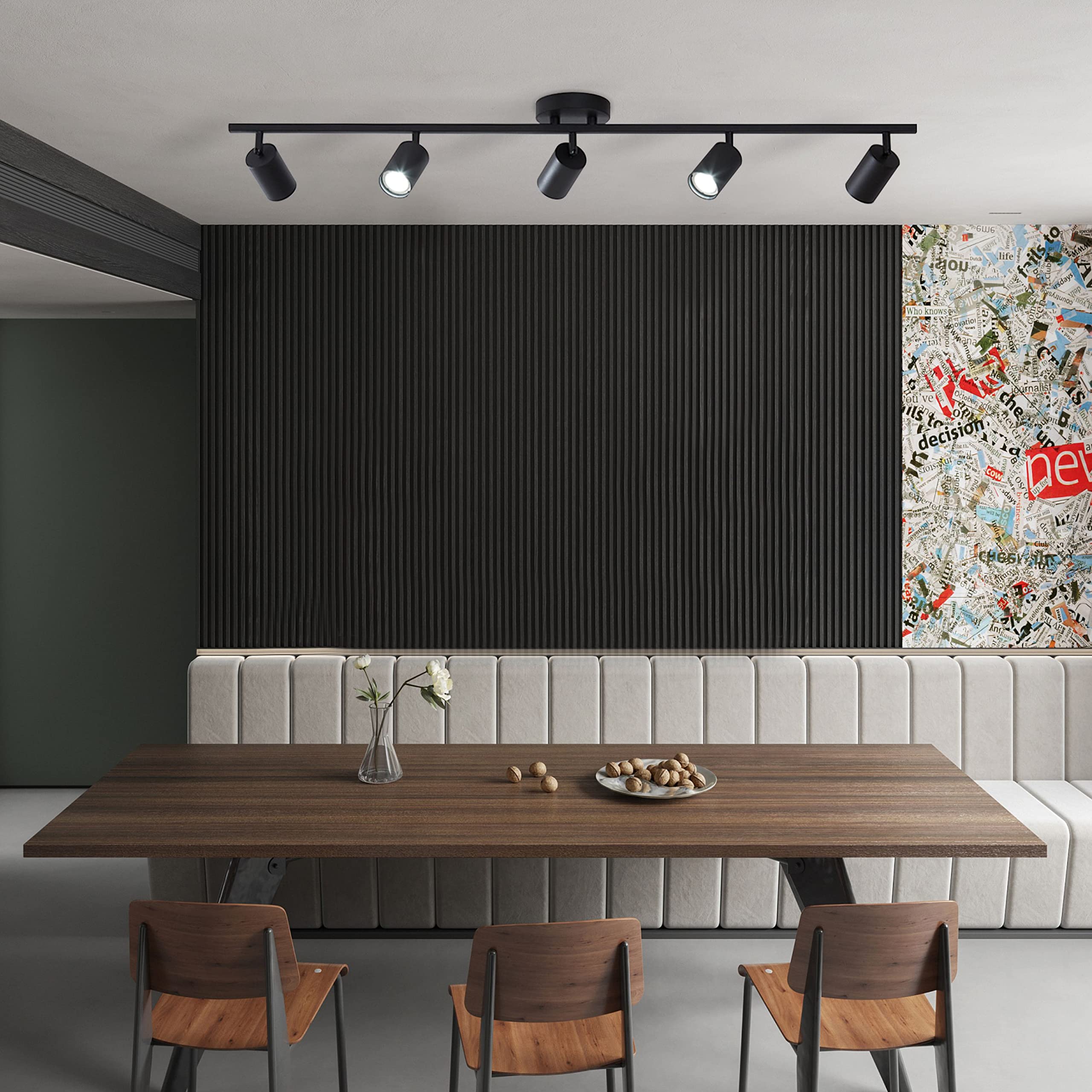 Kco Lighting 5 Light Led Track Lighting Adjustable 5 Way Ceiling Mount Spotlights Matte Black For Kitchen Gallery Dining Room (5