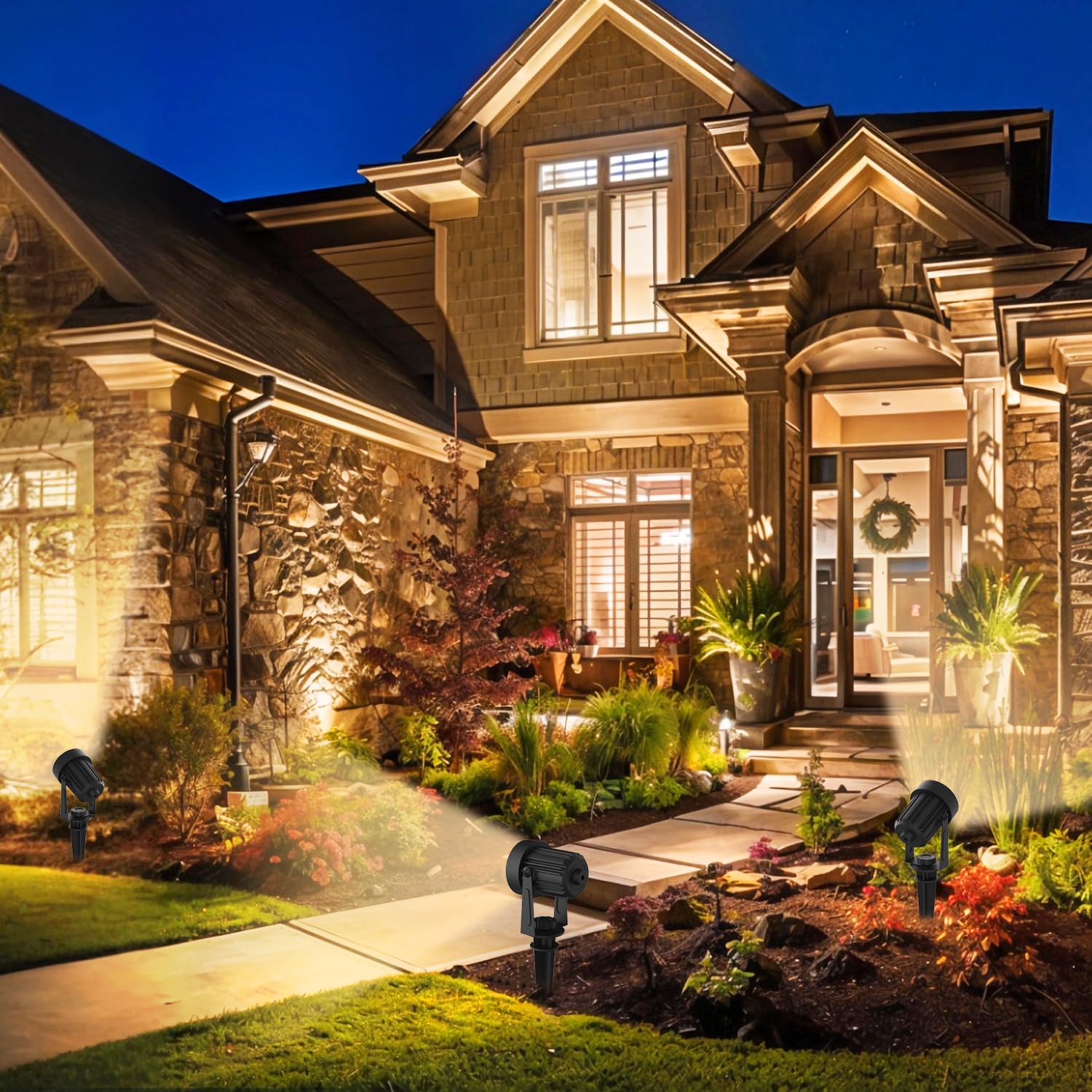 Linqelly Solar Spotlights Outdoor 4 Pack Spot Light Warm White Landscape Lights Ip65 Waterproof Spotlights Plant Decorative Lighting For Garden Yard Lawn Path