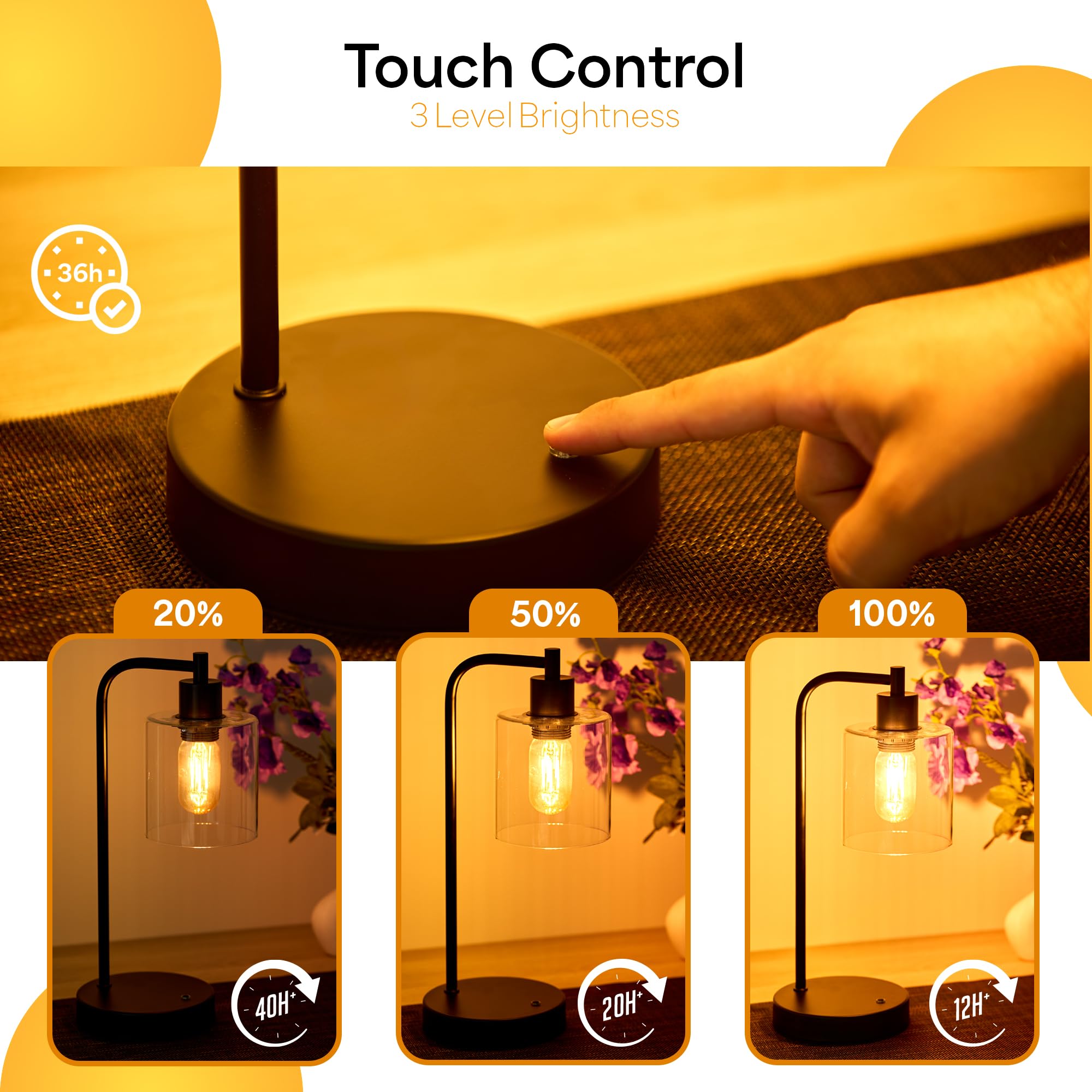 Luxxio Cordless Table Lamp - Rechargeable - Up To 40+ Hours, 3 Adjustable Led Brightness Settings, Non-Scratch Bottom, Warm Whit