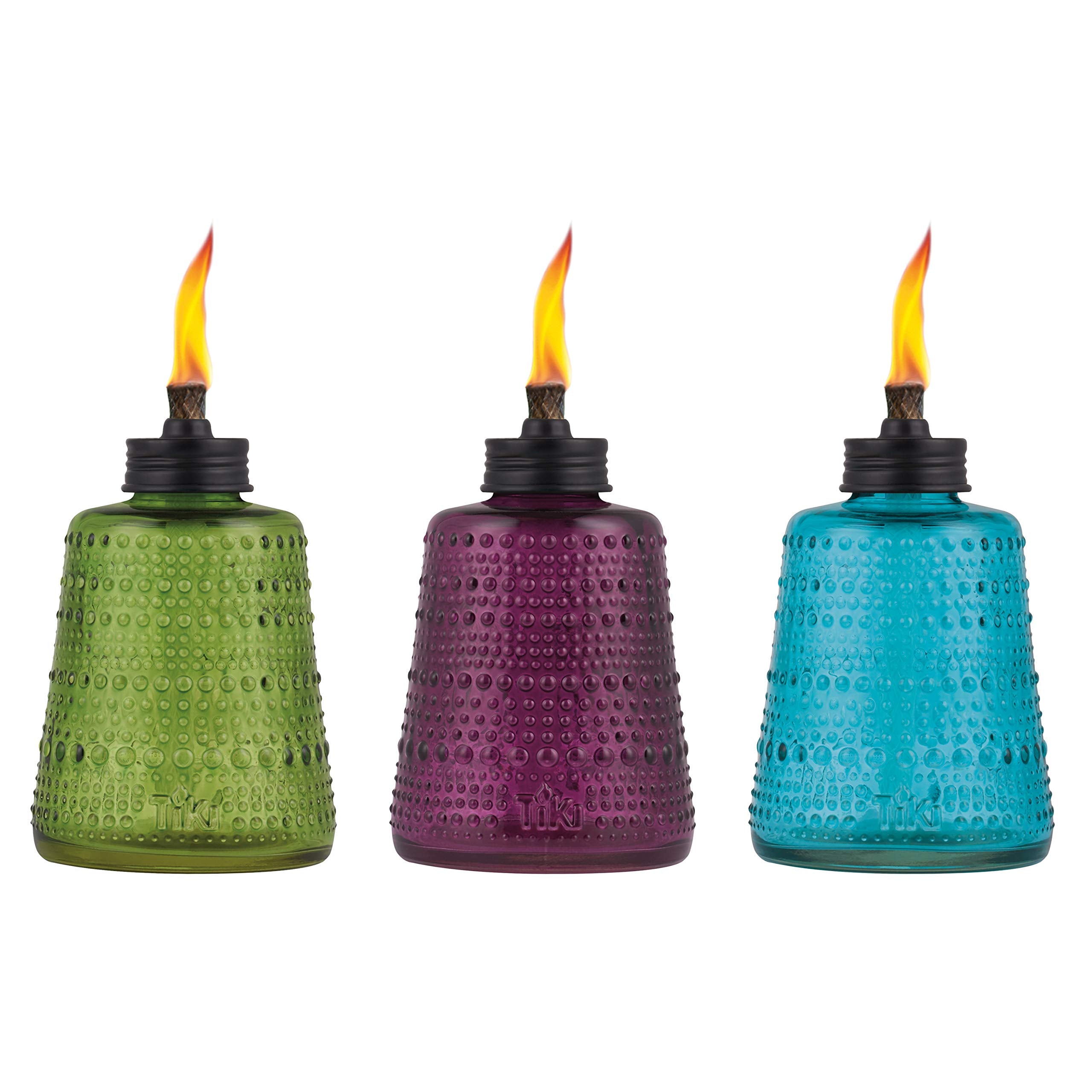 TIKI Brand Carnival Table Torch 3-Pack, Glass, Multi-Color, 6 in, Model 1120163