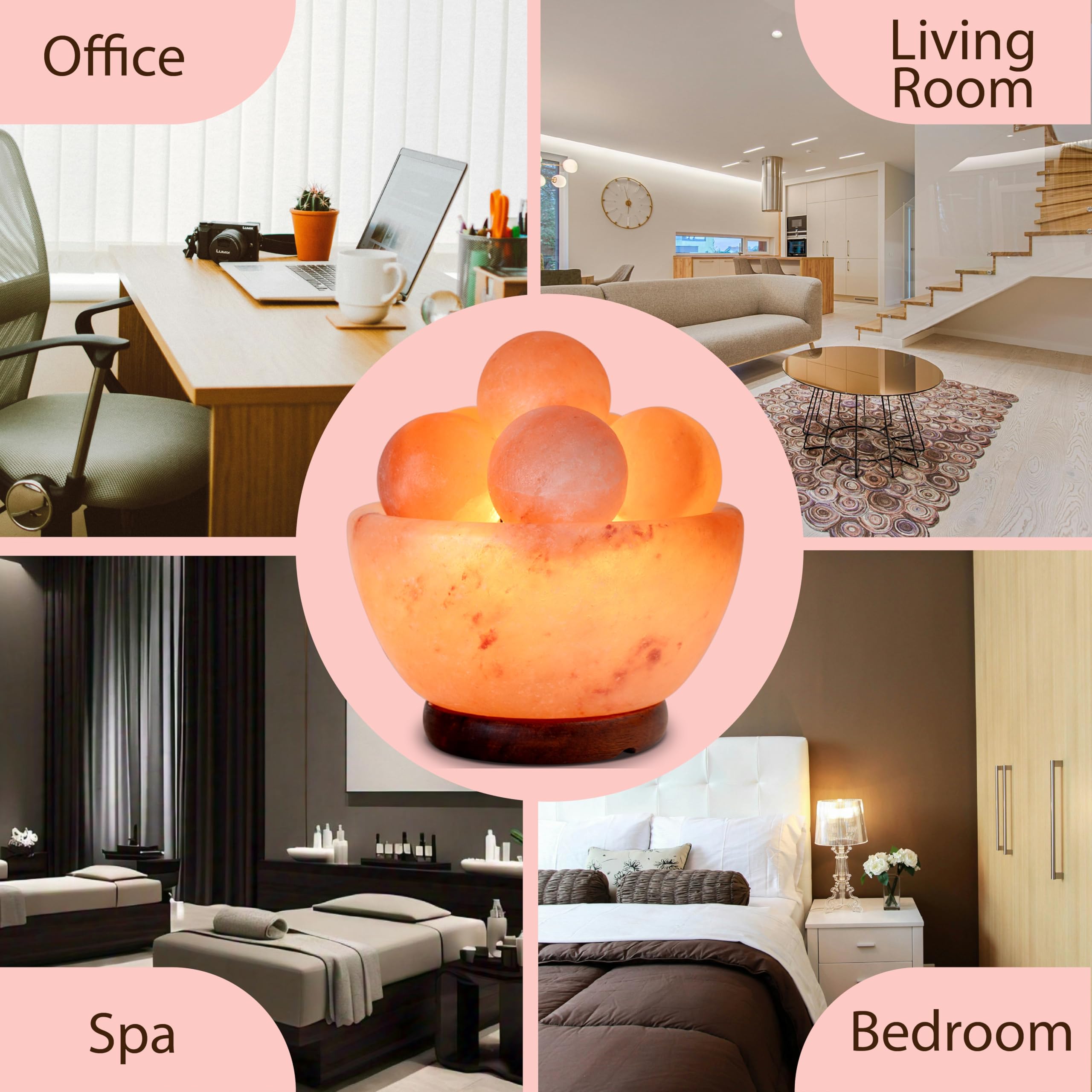UMAID Himalayan Salt Lamp Bowl with 6 Massage Balls - Dimmable Natural Pink Rock Salt Lamp for Relaxation, Meditation,Yoga, Spa,