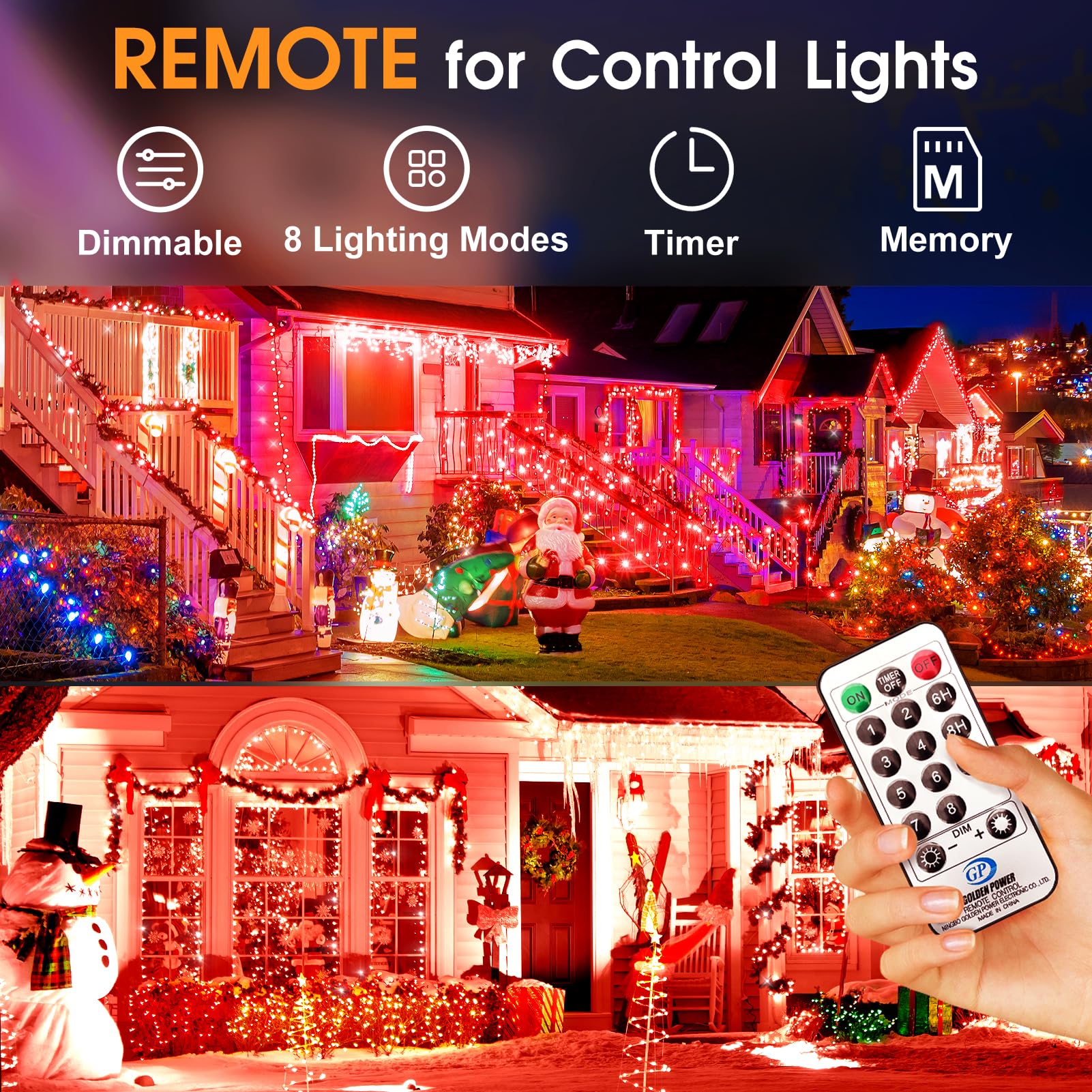 Knonew 600Ft 1500 Led String Lights Outdoor Christmas Lights 8 Modes & Timer Fairy Light Plug In Waterproof Led String Lights For Xmas Yard Tree Wedding Party Holiday Decorations (Red)