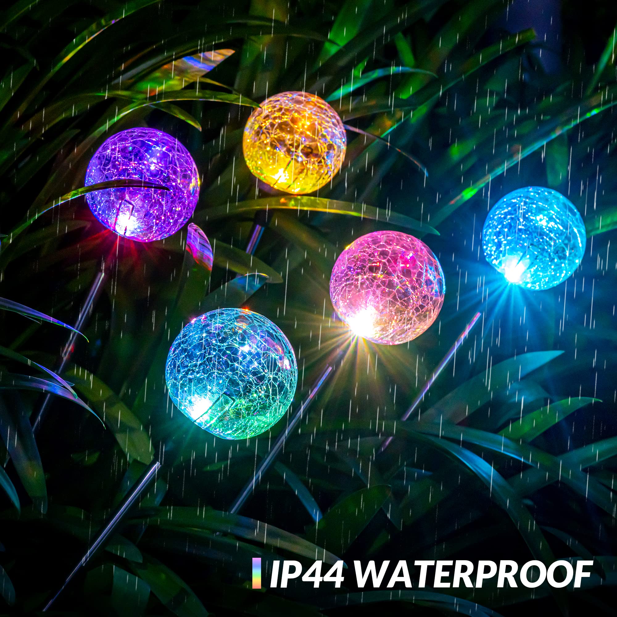 SOLPEX Solar Lights - 6 Pack Outdoor  ed Glass Ball LED Lights, Multi-Color Changing, Waterproof Garden Decorations