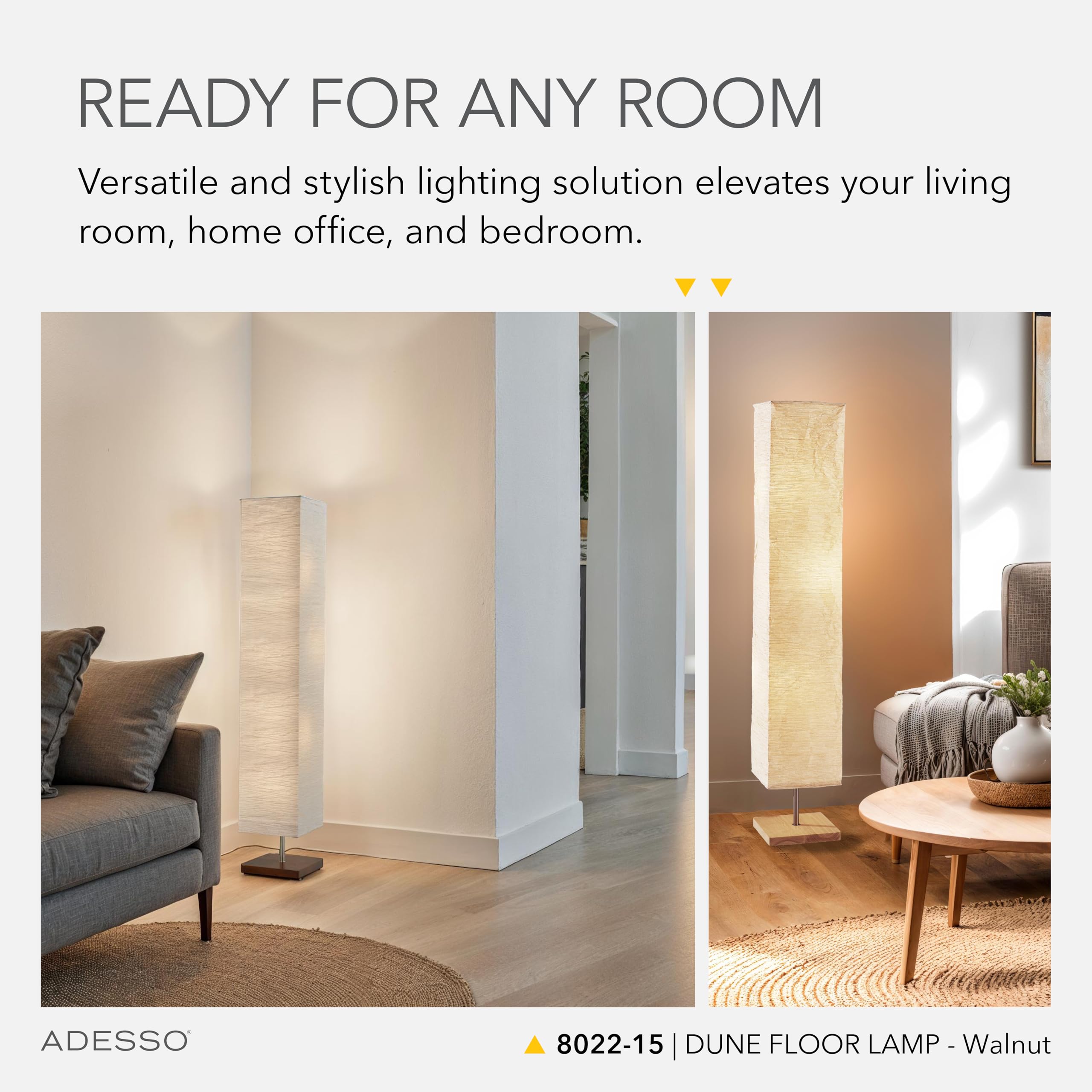 Adesso Three Light Floor Lamp - Adjustable Brightness, Walnut Base, Model 8022-15, Ideal for Bedroom & Living Room Decor