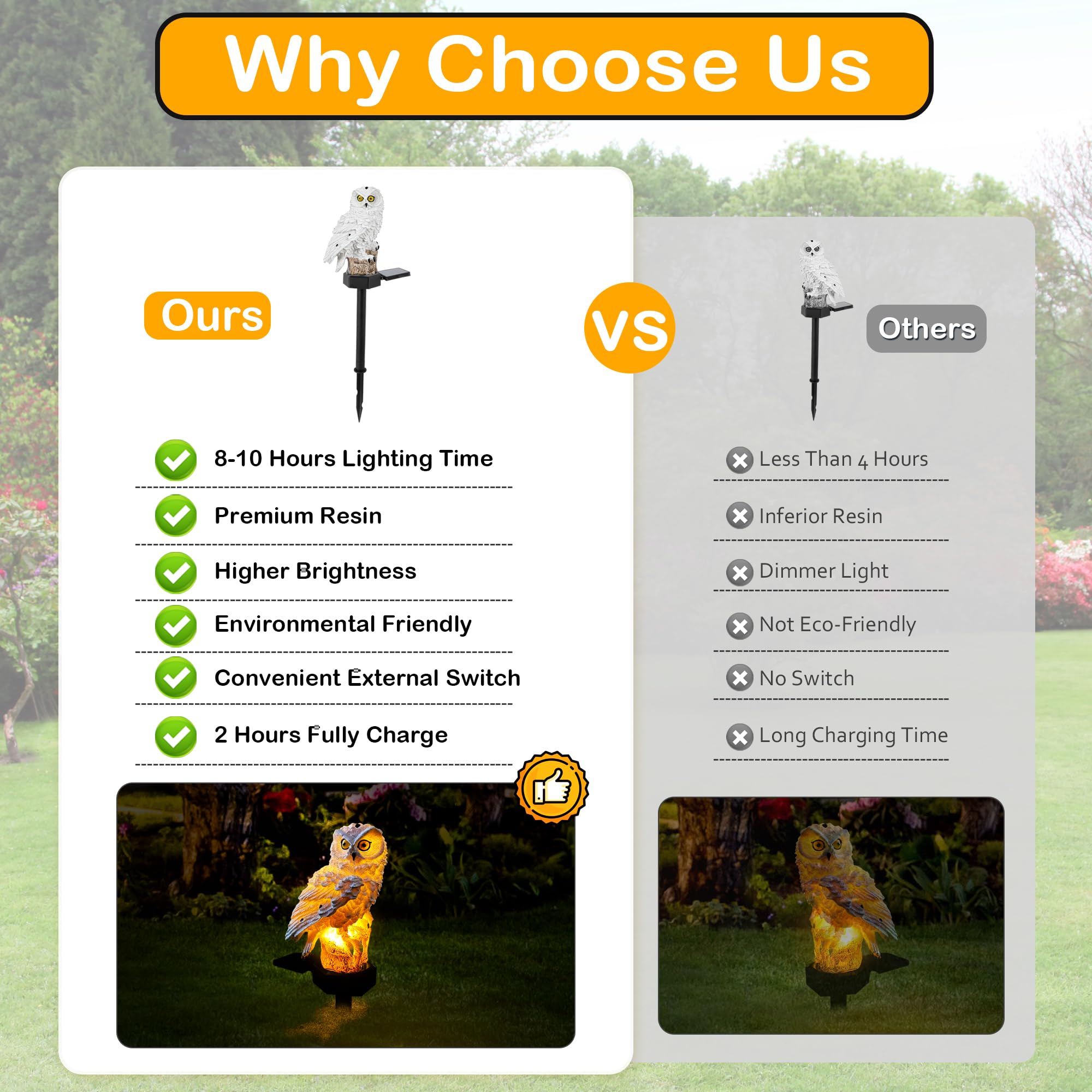 Owl Solar Lights Outdoor Garden: Solar Garden Lights 2 Packs, Solar Owl Lights Waterproof, Solar Outdoor Lights With Stake Maintain 10 Hours Of Lighting For Patio, Balcony, Yard, Lawn, Pathway