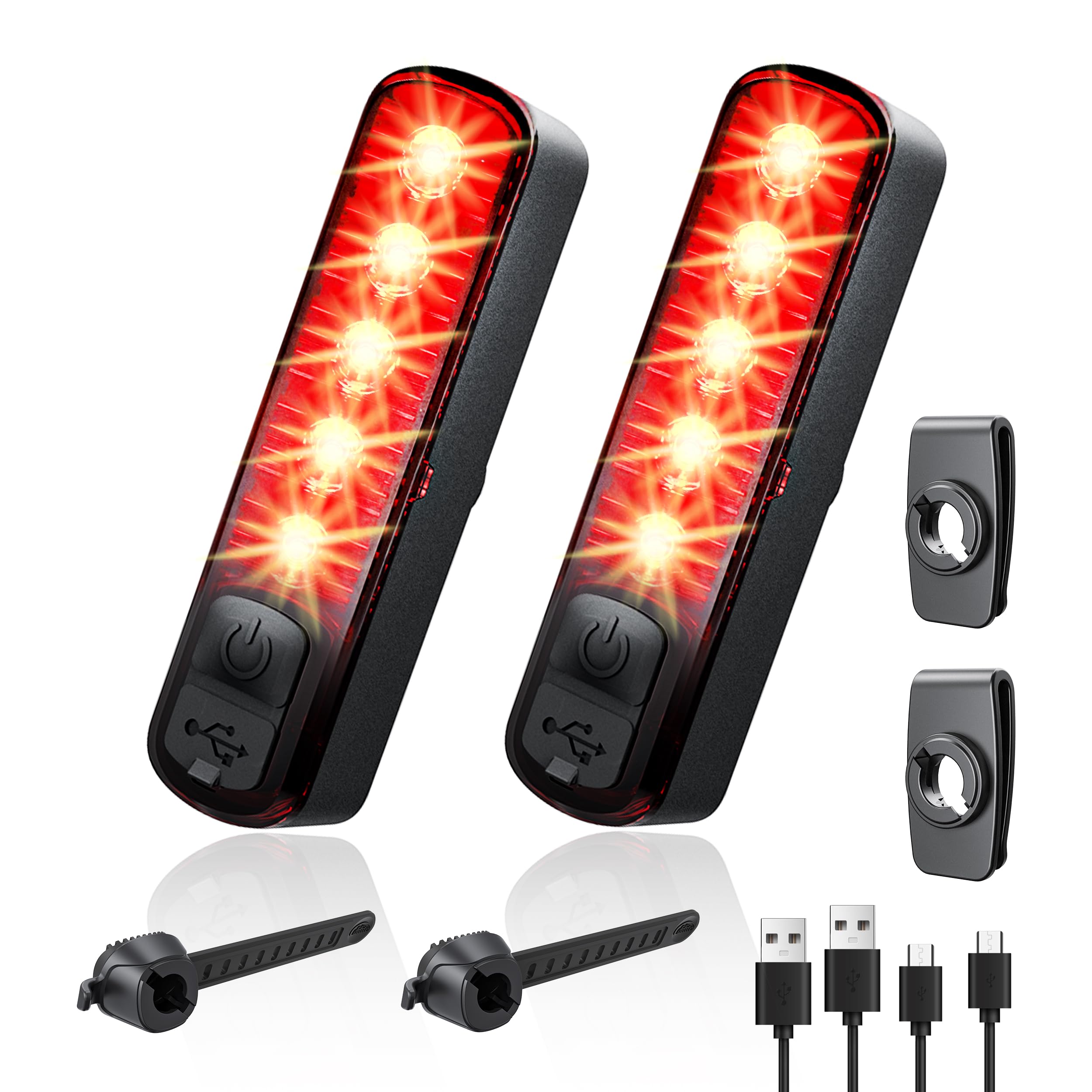 G2FS LITH Clip-on Red Bike Tail Light - Rechargeable IPX6 Waterproof 4 Light Modes Bicycle Rear Safety Flashlight for Road Mount