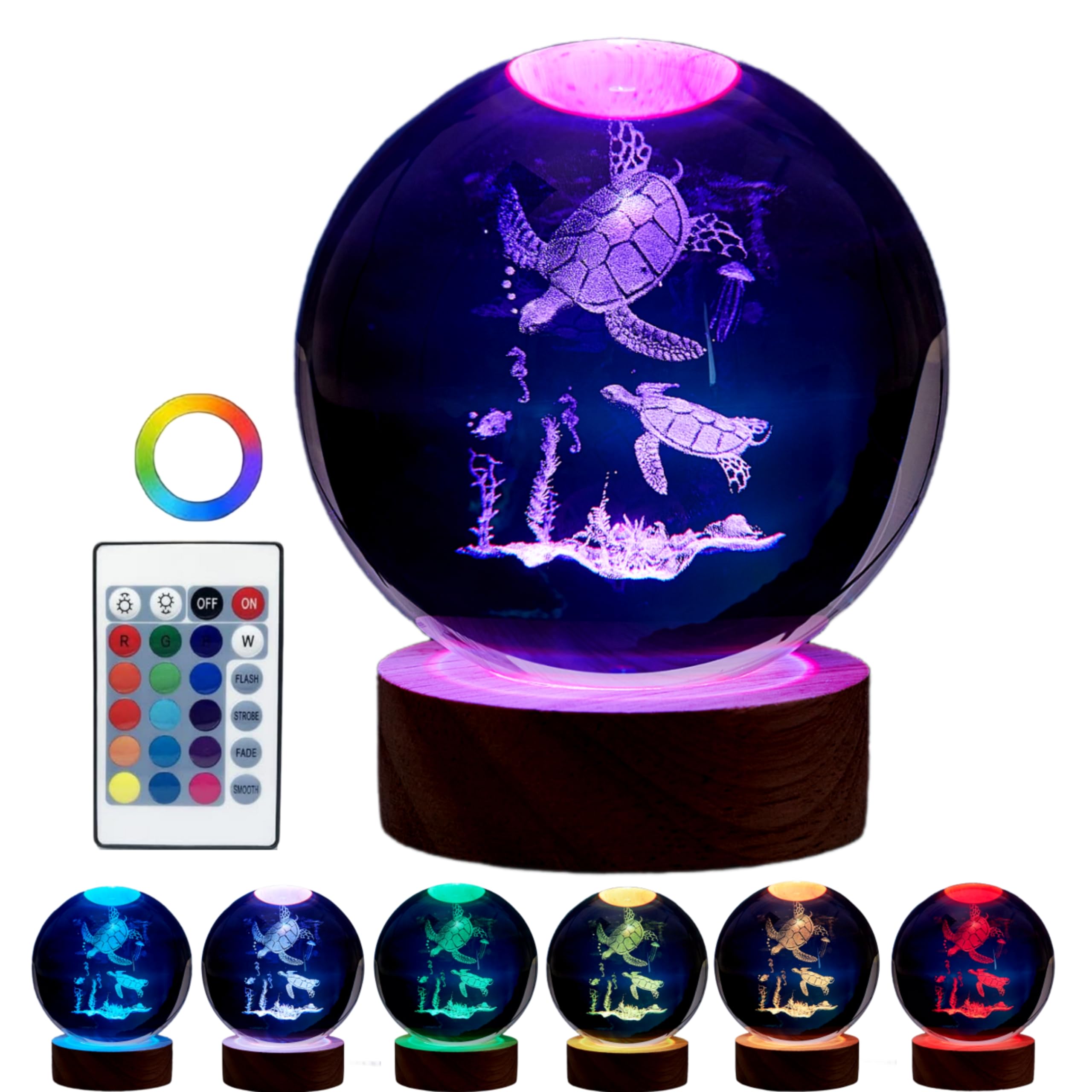 sea Turtle Crystal Ball Lamp,Lifelike 3D sea Turtle Night Light,16 Colors Changing Light,Dimmable Remote Control,sea Turtle lamp