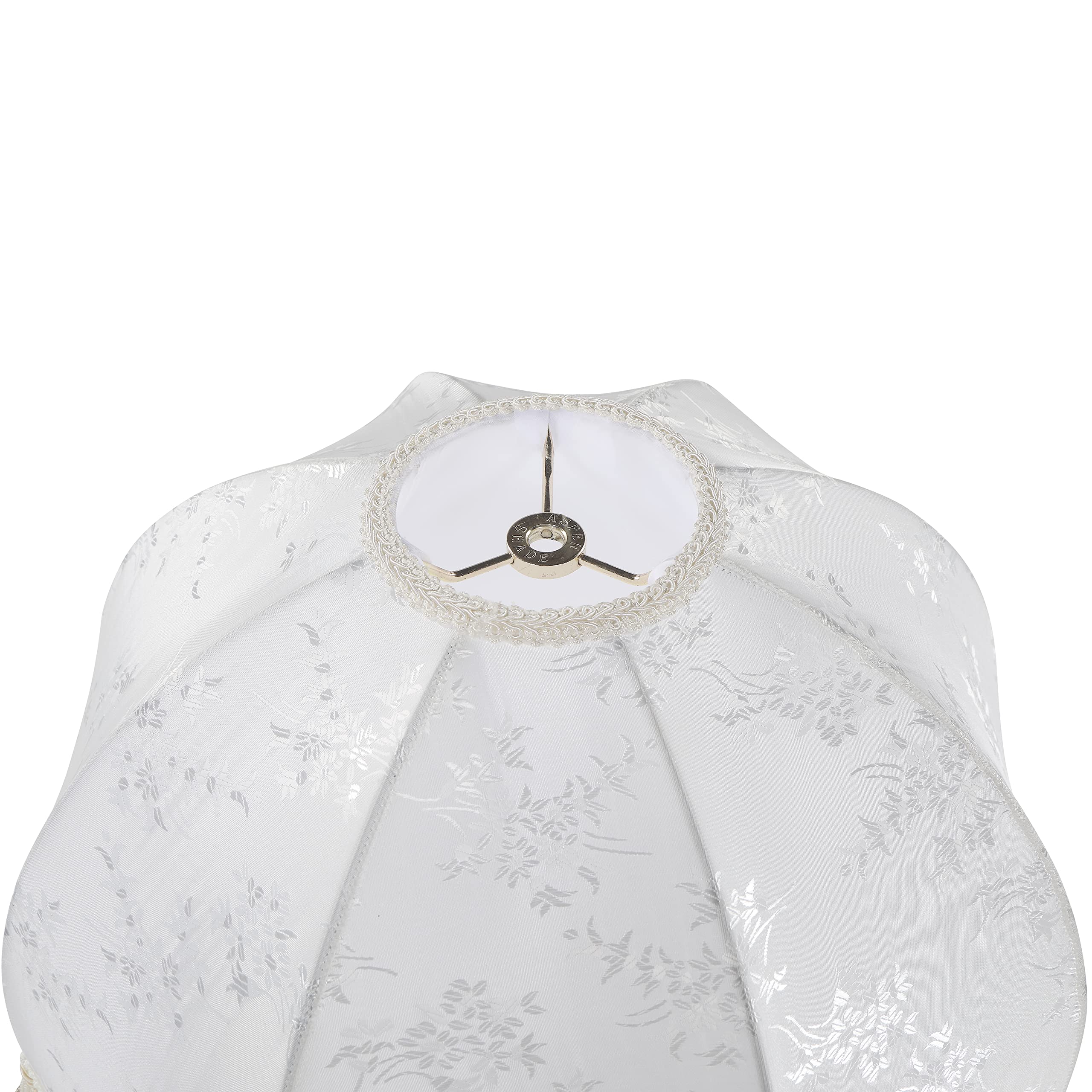 Aspen Creative 34524, Handsewn Scallop Dome Beige Spider Shade, Jacquard Textured Fabric With Fringe, 4&quot; Top X 16&quot; Bottom X 12&quot; Slant