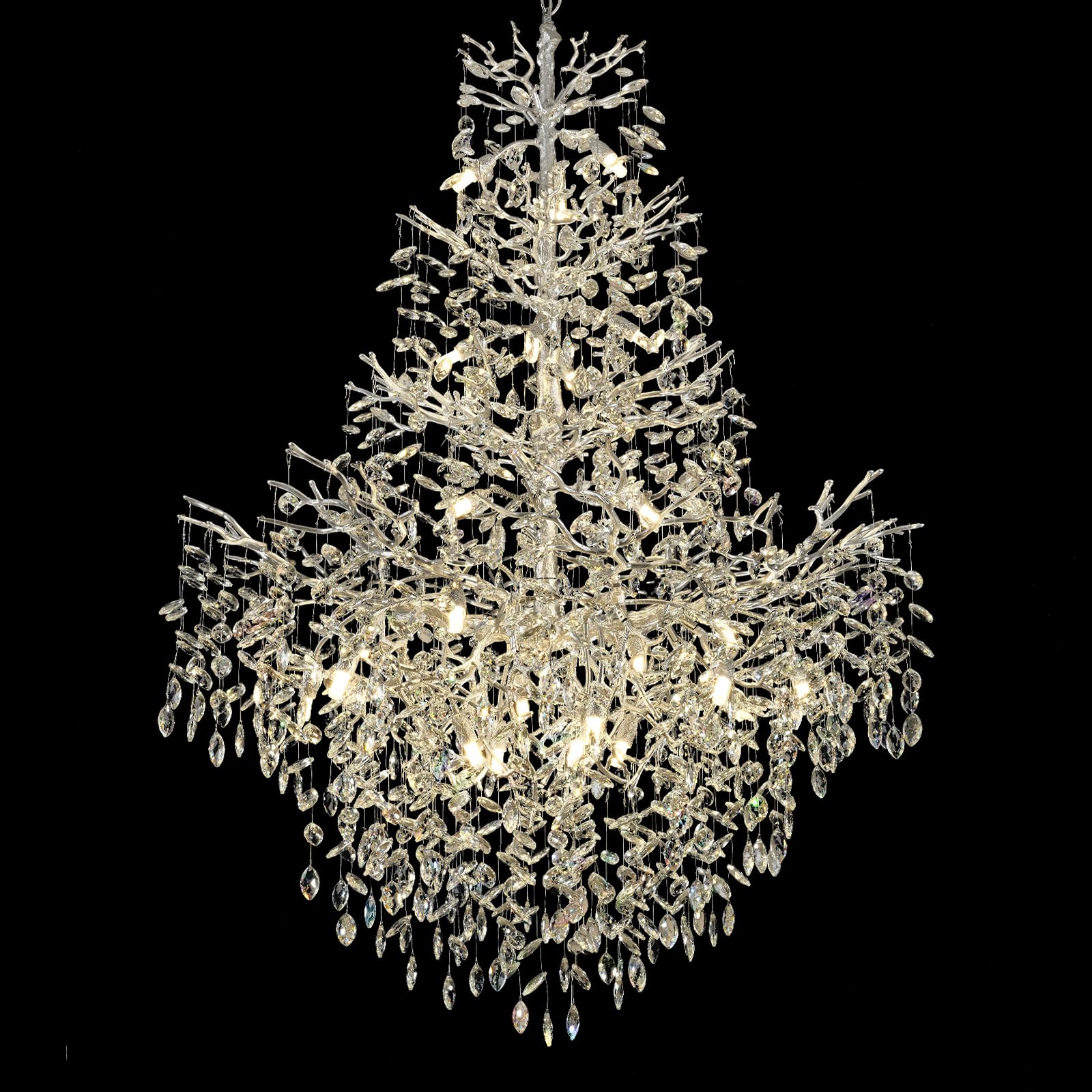 Kvtinmty H65'' Silver Tree Branch Crystal High Ceiling Chandelier, Modern Crystal Staircase & Foyer Chandelier for Large Living 