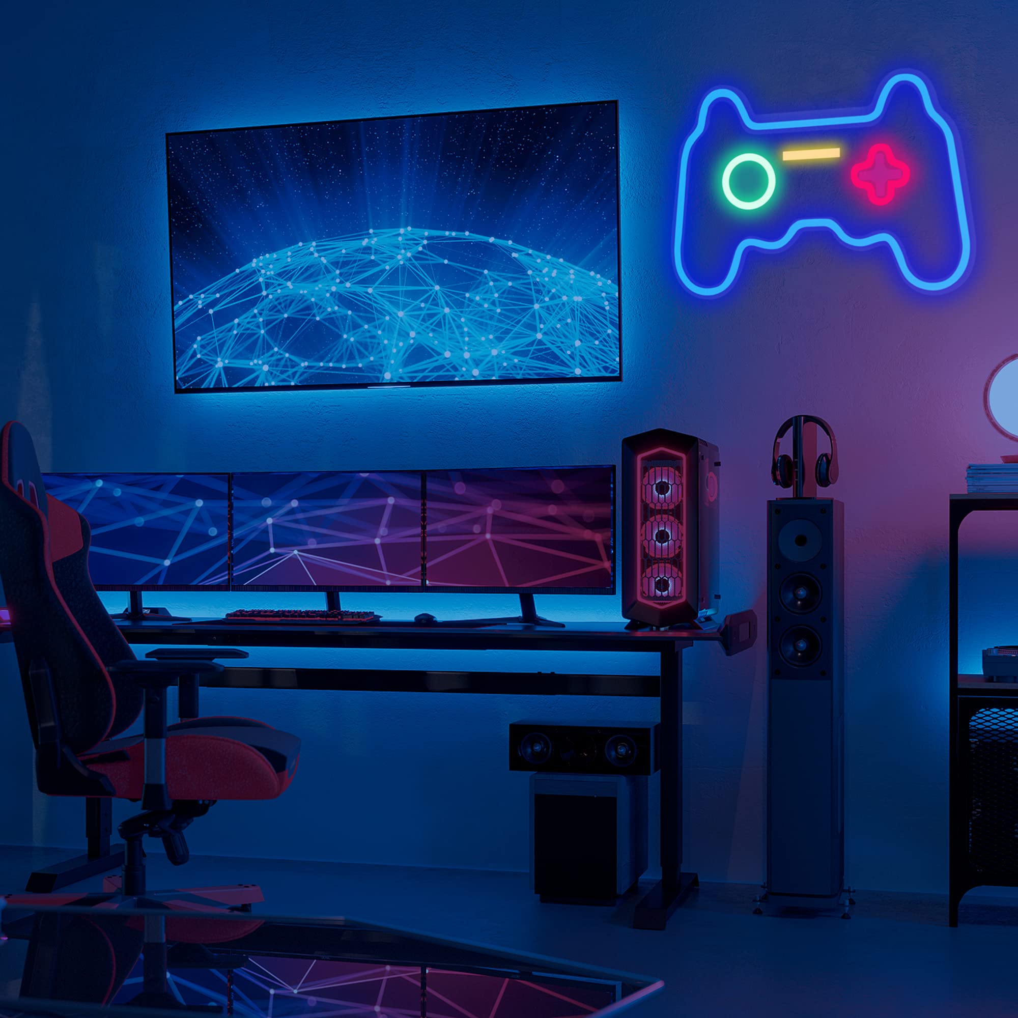 HSEFURNI Christmas Gamepad Neon Sign, USB Powered LED Light, 16in x 11in, Multicolor, Ideal Gifts for Teen Boys