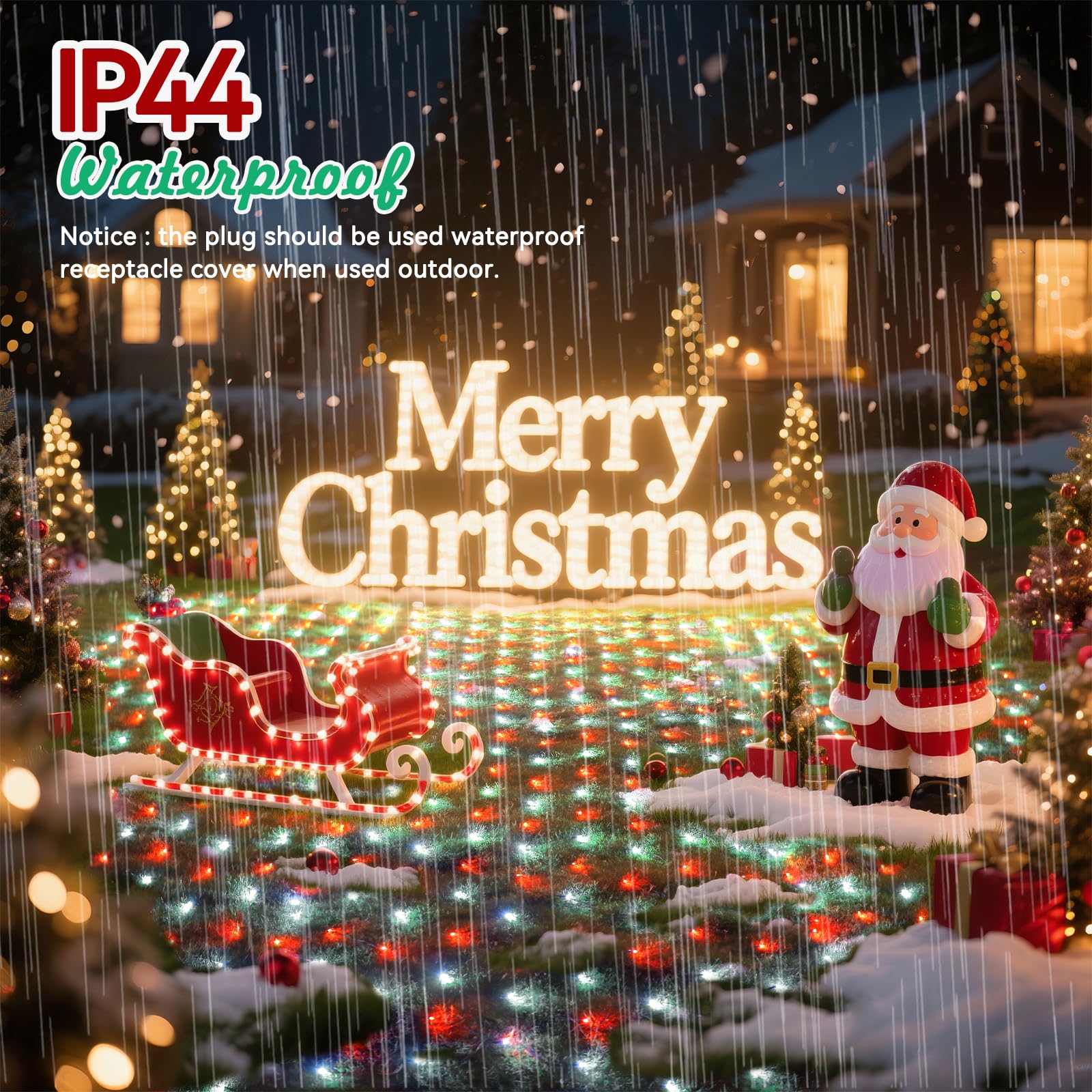 LitHome Christmas Net Lights - 300 LED Red & White, 14.8FT x 5FT, Waterproof, Connectable, Model B-RG-S-AA-04