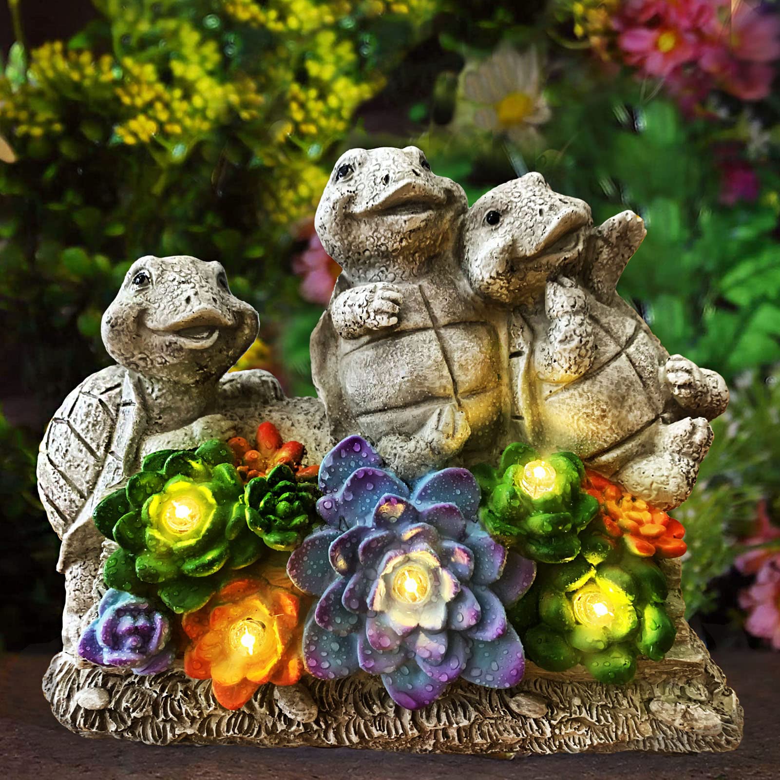 Foreby Garden Turtle Outdoor Statue Solar Turtles Yard Statues,Turtle Decor With Led Decorative Lighted Succulents, Large Turtle Figurine For Patio Lawn Decoration,Ideal Gift For Women