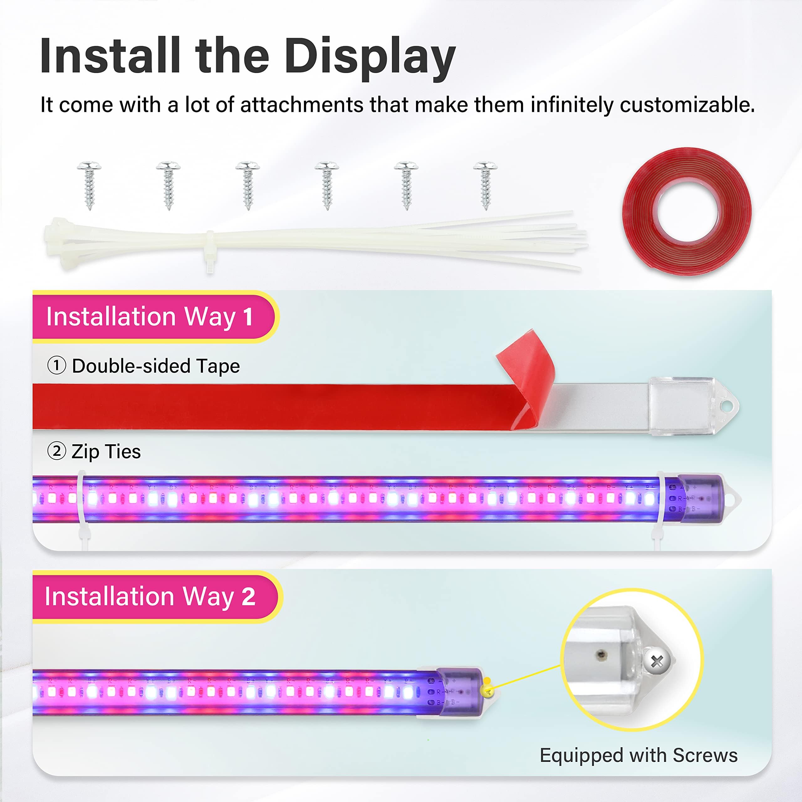 iPower 40W LED Grow Light Strips, Full Spectrum, 3 Tubes, 48 LEDs Each, Auto ON/OFF Timer, Dimmable, Mix Color