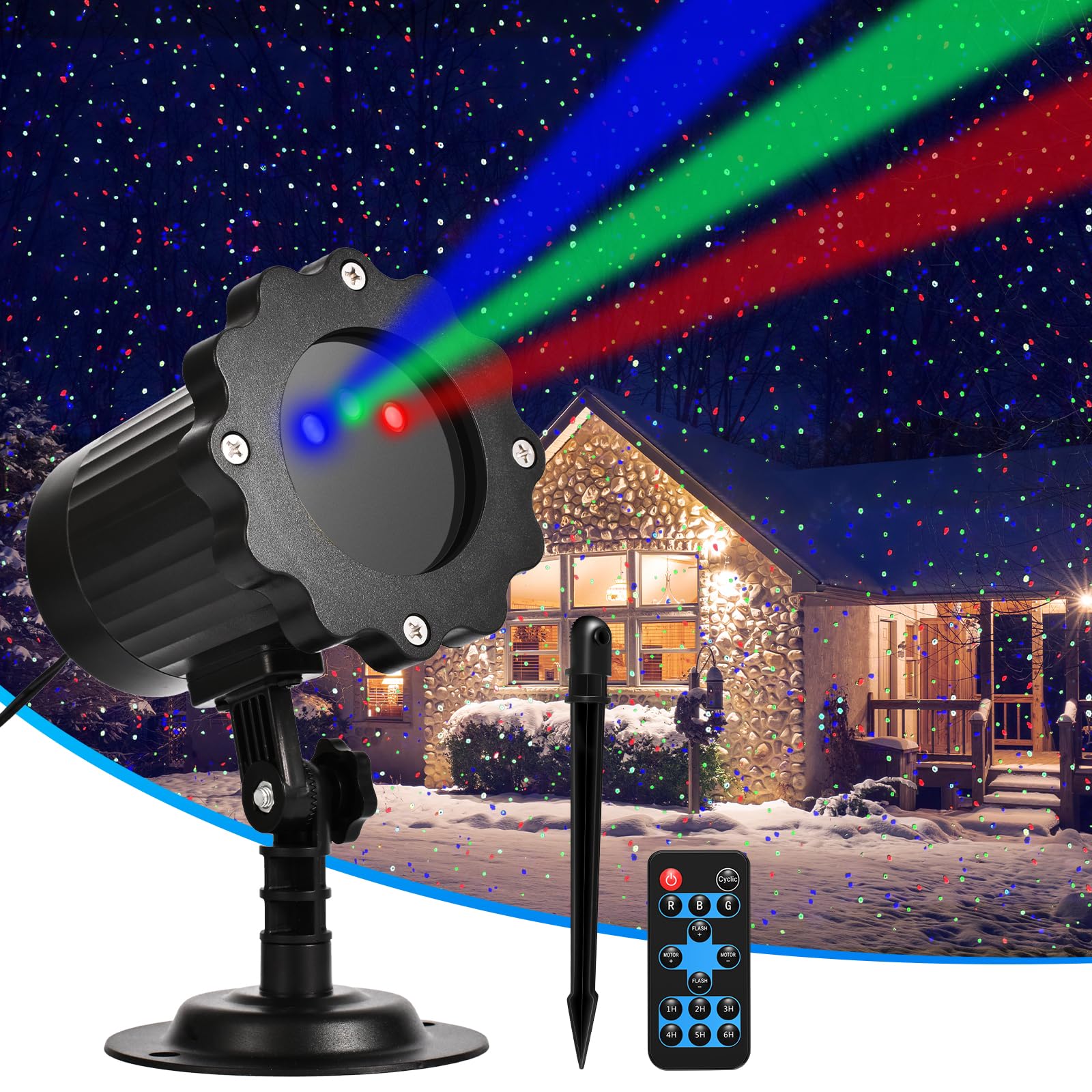 Laser Lights, Outdoor Laser Projector Lights, Landscape Spotlights with Remote Control and Red,Blue Green Stars, IP65 Waterproof