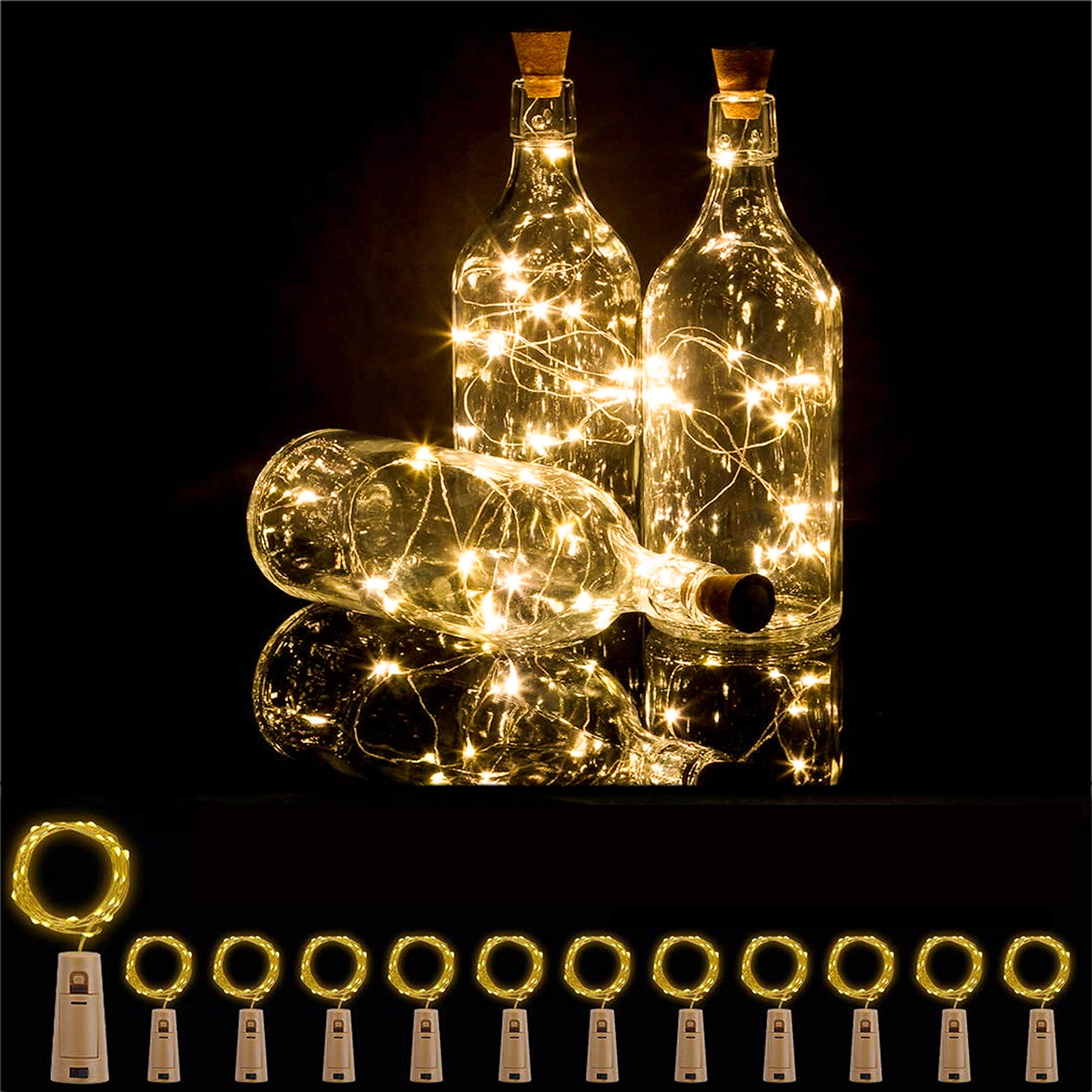 Bottle Lights 12 Pack 20 Leds Cork Lights For Wine Bottles Battery (Included) Powered Fairy Mini String Lights For Diy Jar Lighting Indoor Bedroom Party Wedding Christmas Halloween Decor (Warm White)