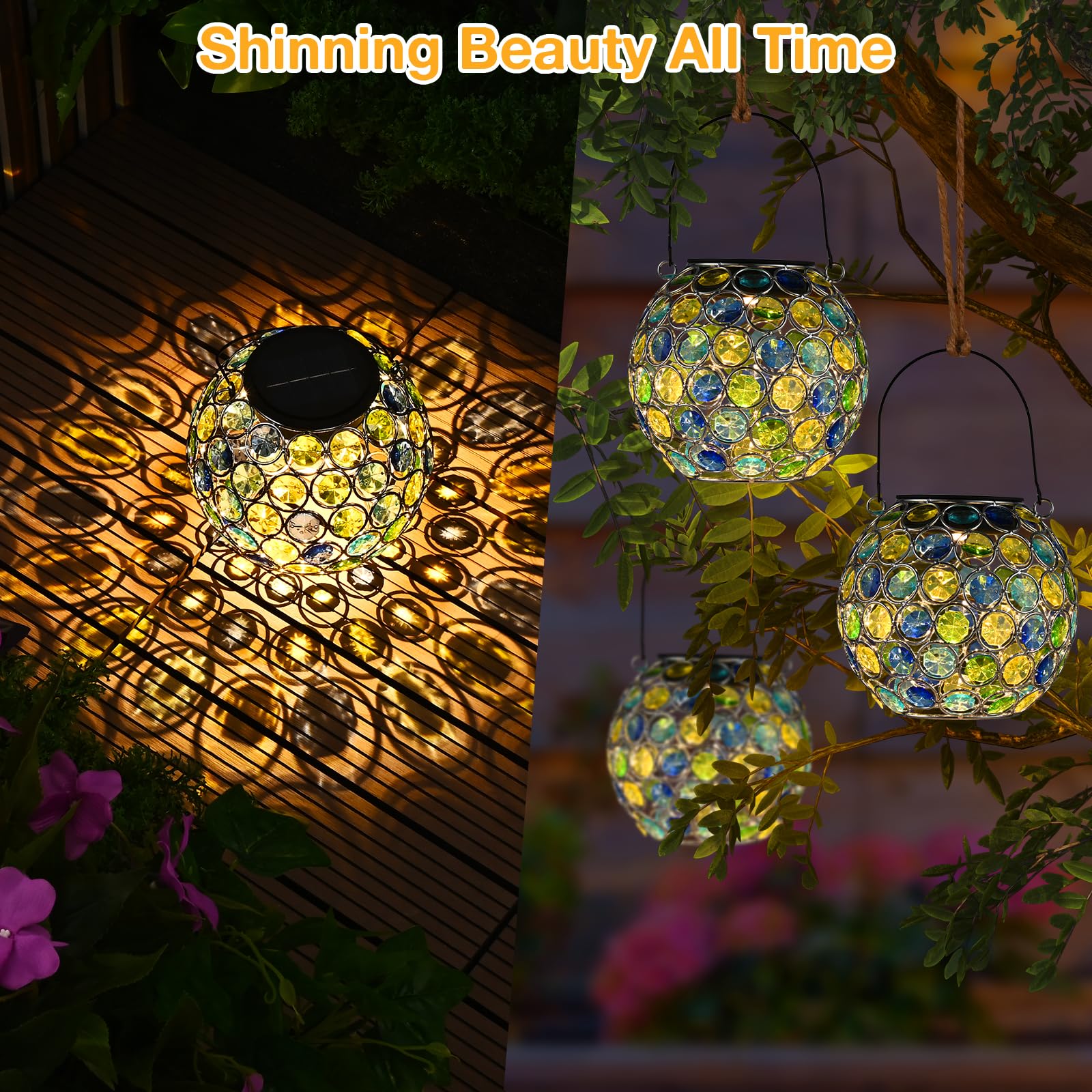 Uspring 2 Pack Crystal Mosaic Solar Lanterns Outdoor Waterproof Decorative Hanging Solar Lights For Outside  Gifts For Women Mom Grandma Garden Decor For Patio Backyard Porch Pathway Walkway  Blue