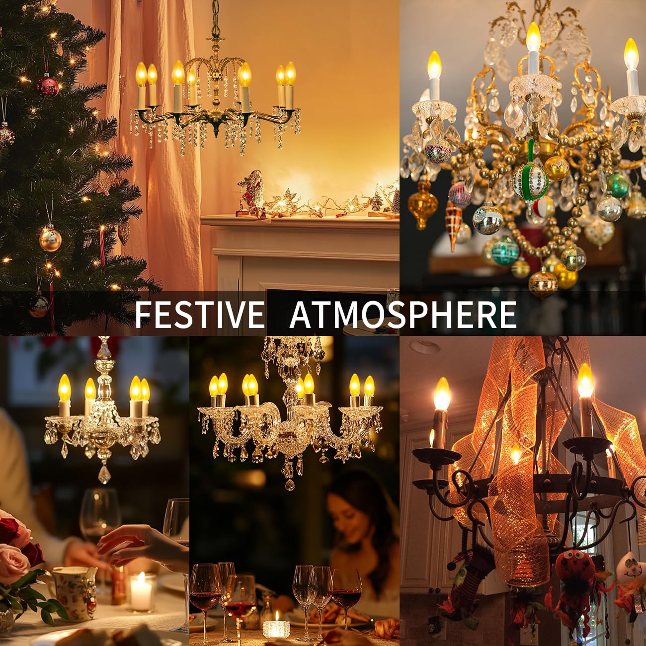Anwio Flicker Flame Light Bulb 1.5W=3W Equivalent, Nondimmable Flame Tip 1800K Warm Light Orange Glow Bulbs Crystal Clear Candle