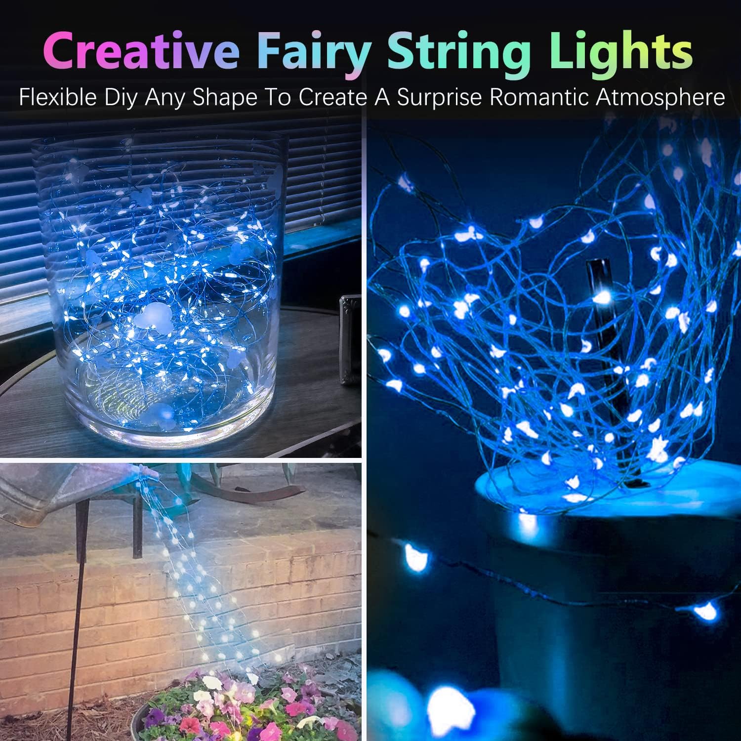 BOSSERN 2 Pack 33FT 100LED Battery Operated Fairy Lights, Waterproof with Remote, Blue, DCHD-02-Blue-RC