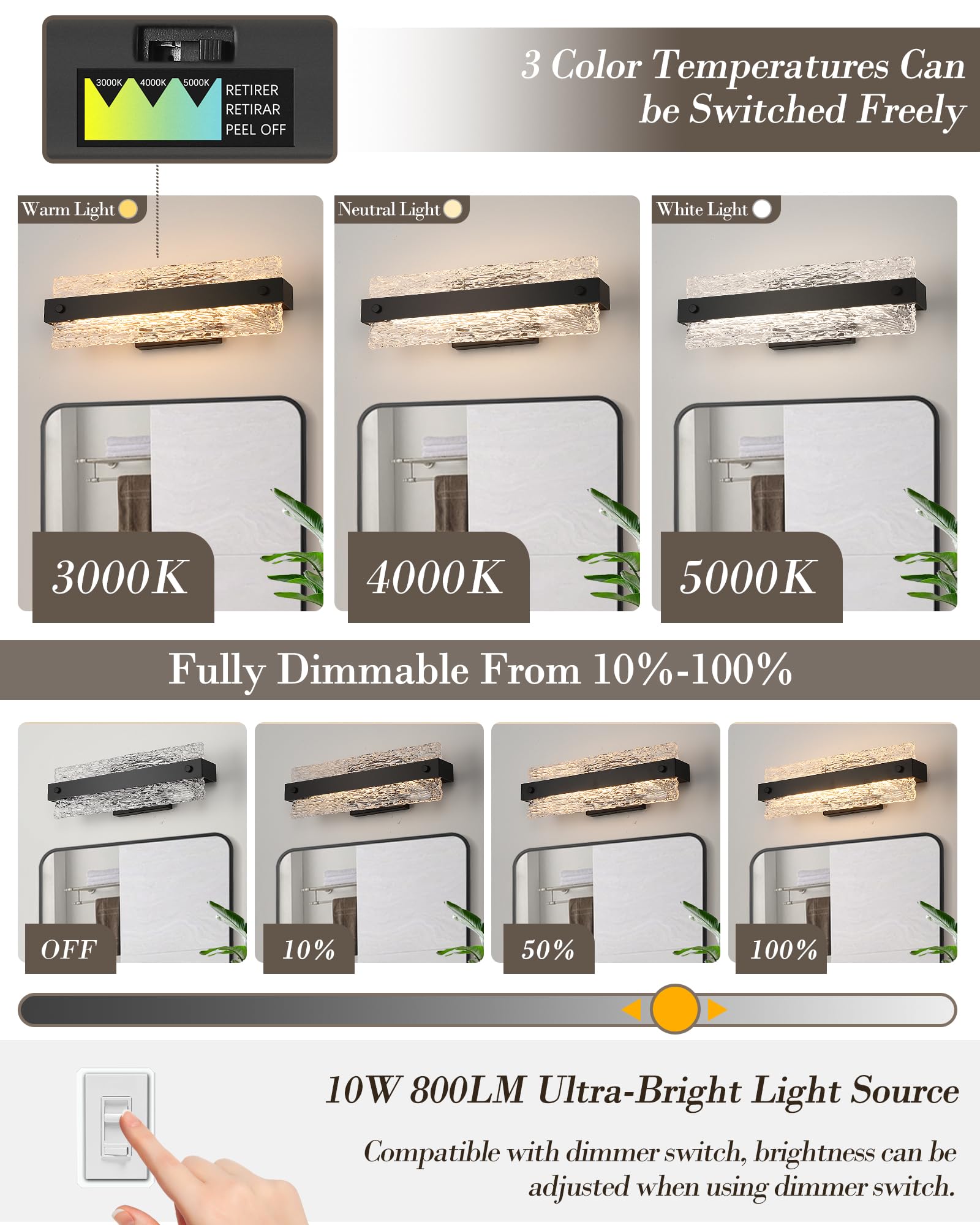 Osimir Modern Black Bathroom Vanity Light, 16.5" Dimmable LED Fixture, Crystal Bar Sconce, Model OS-MM5001-2BK