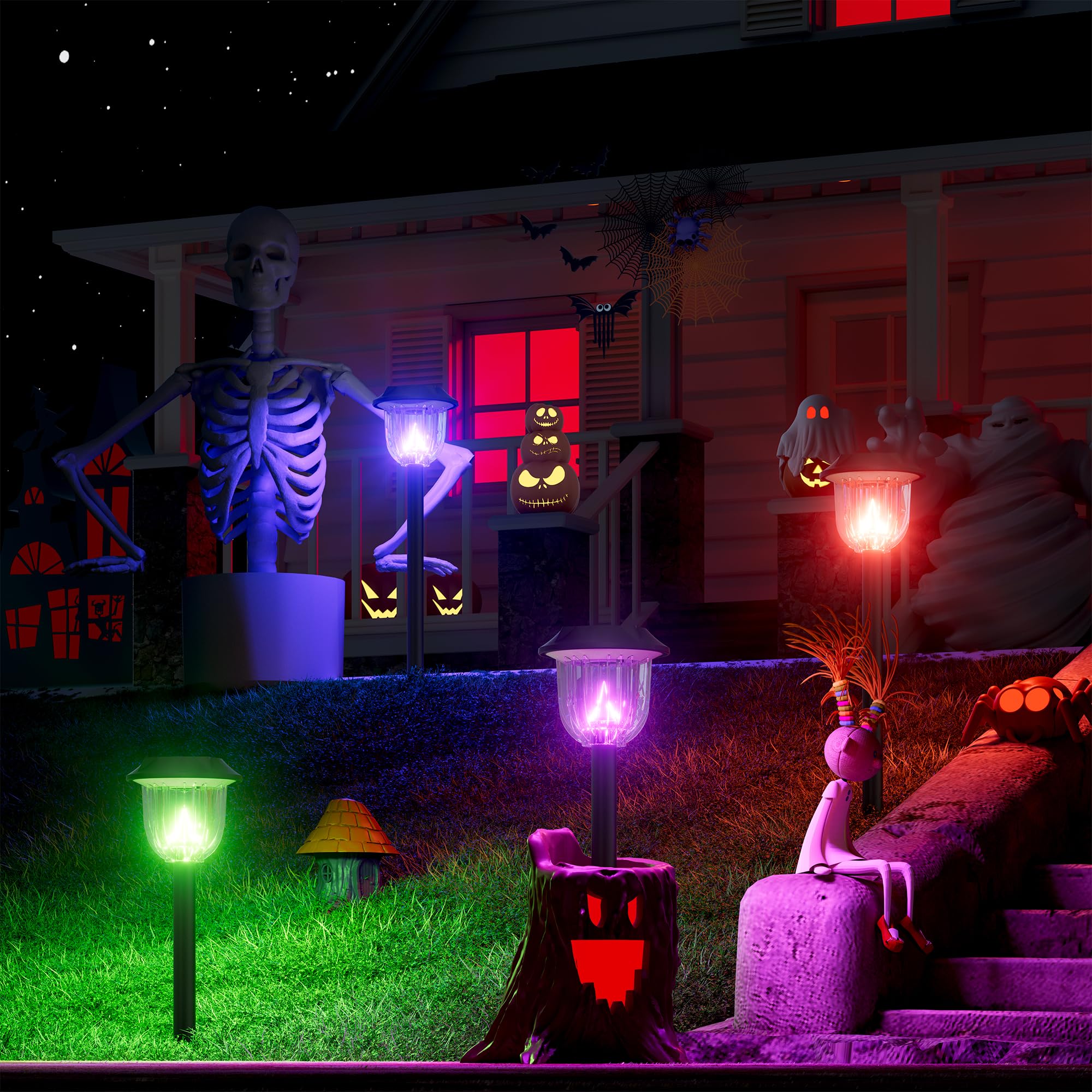 AOSEA Christmas Solar Pathway Lights - 4 Pack, RGB Color Changing, IP65 Waterproof, Durable Plastic, Model AOSXJ-004-RGB
