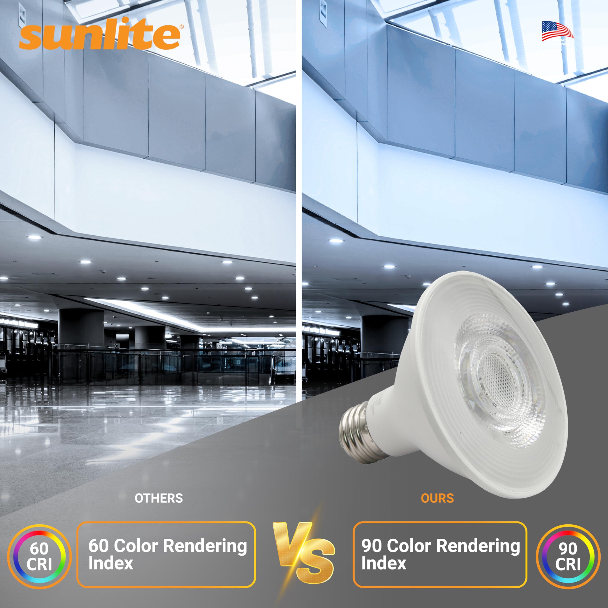 Sunlite Reflector Par30 Led Bulb  Spotlight  9W (75W=)  750 Lmns  Medium E26 Base  90 Cri  Dimmable  Decorative Track Lighting Use  Etl  Title-20 Compliant  Bulk  24 Pack  50K-Daylight