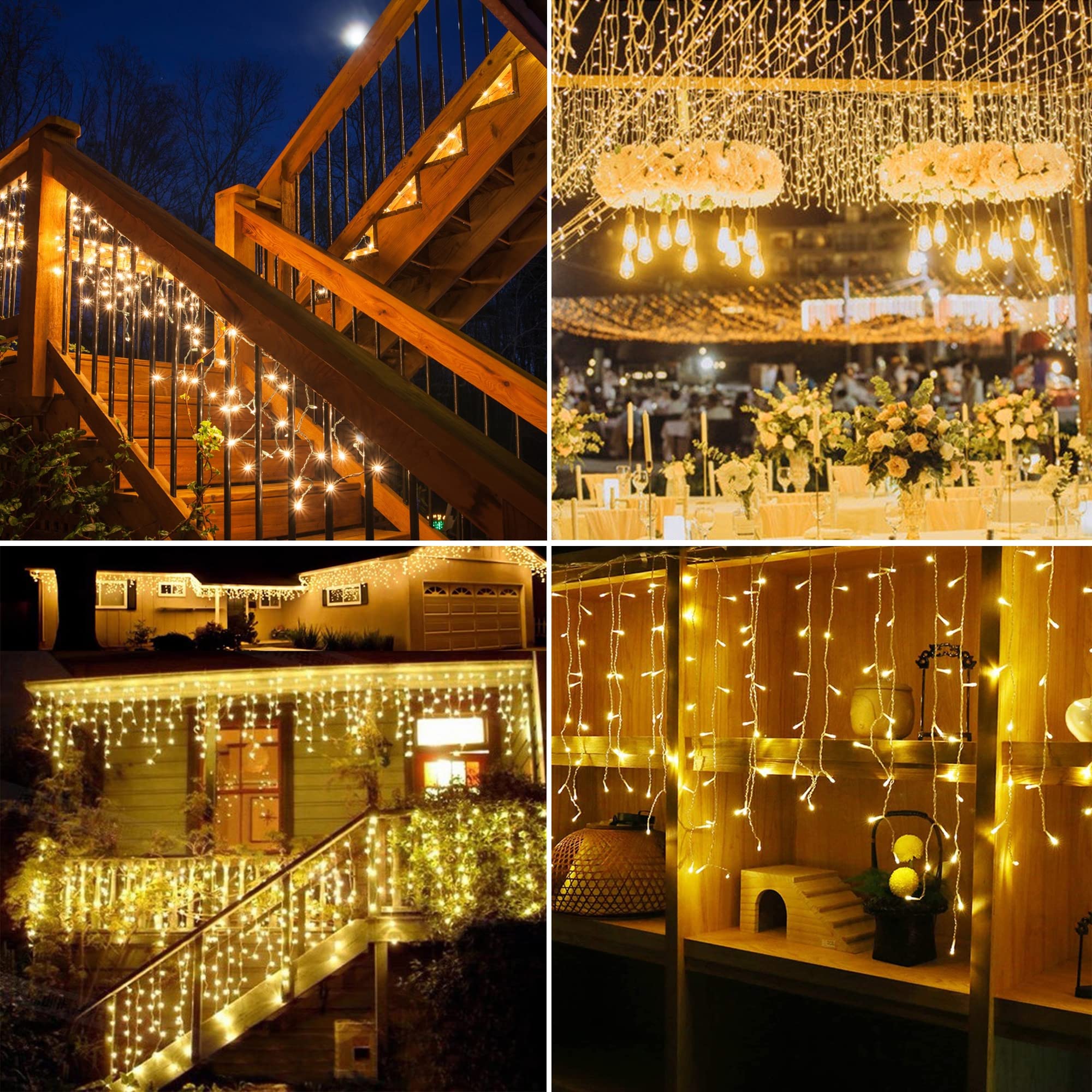 kemooie 400 LED Outdoor Curtain Lights, 26.2FT x 3.3FT, Warm White, 8 Modes for Indoor/Outdoor Decorations