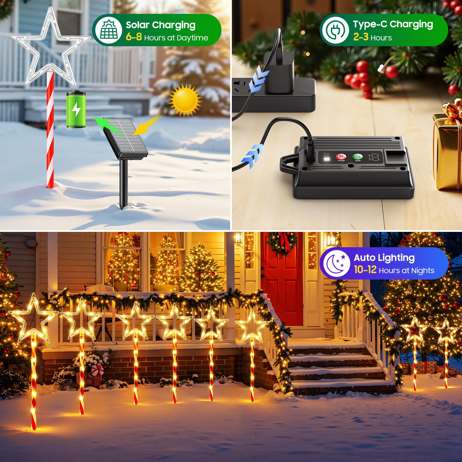 12 Pack Christmas Decorations Outdoor  Twinkling Big Star Solar Christmas Lights With 180 Bright Led And 10 Lighting Modes  Warm White Waterproof Xmas Decor For Pathway Yard