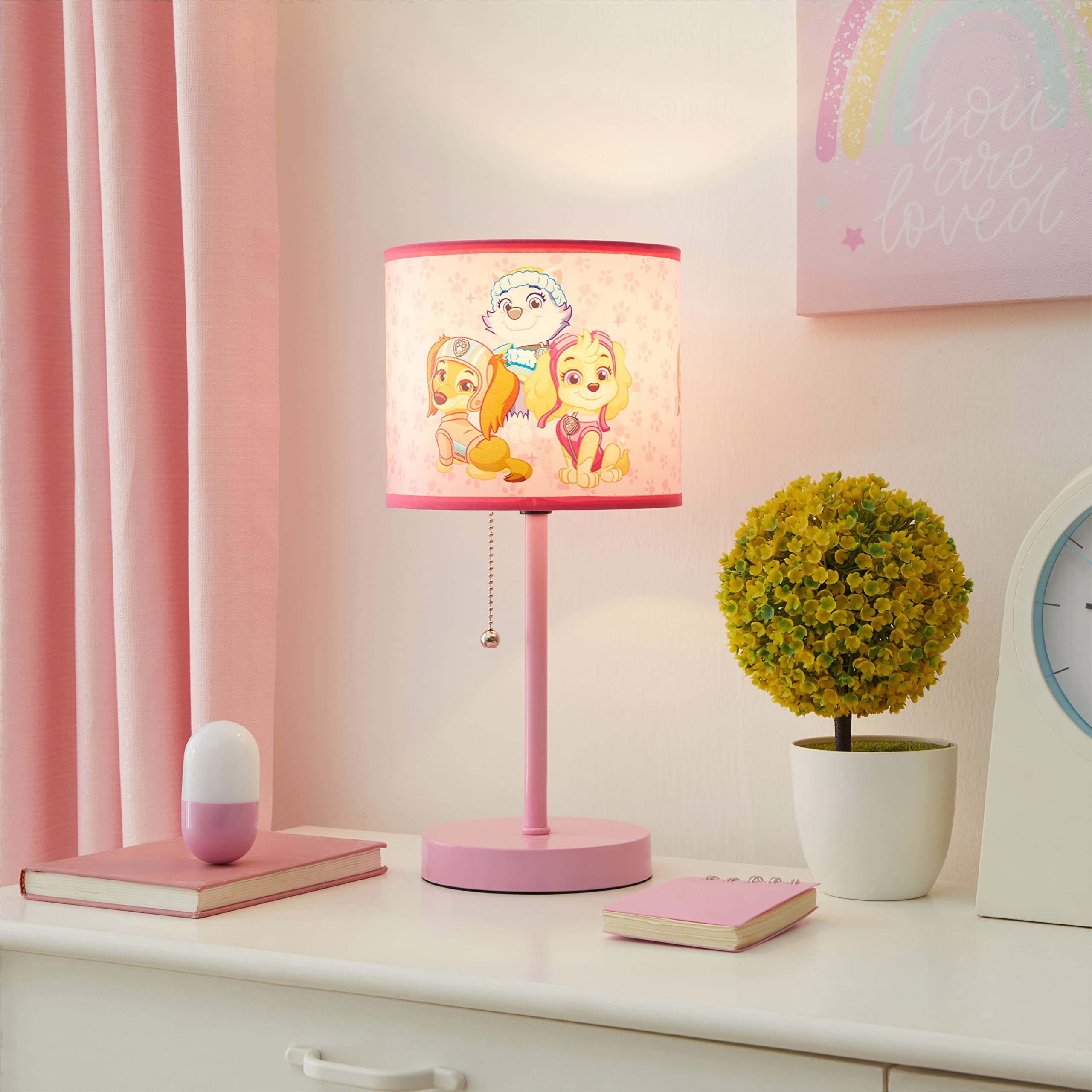 Idea Nuova Kids Lamp - Paw Patrol Everest, Liberty & Skye - Metal, Themed Decorative Shade, Model WN350688