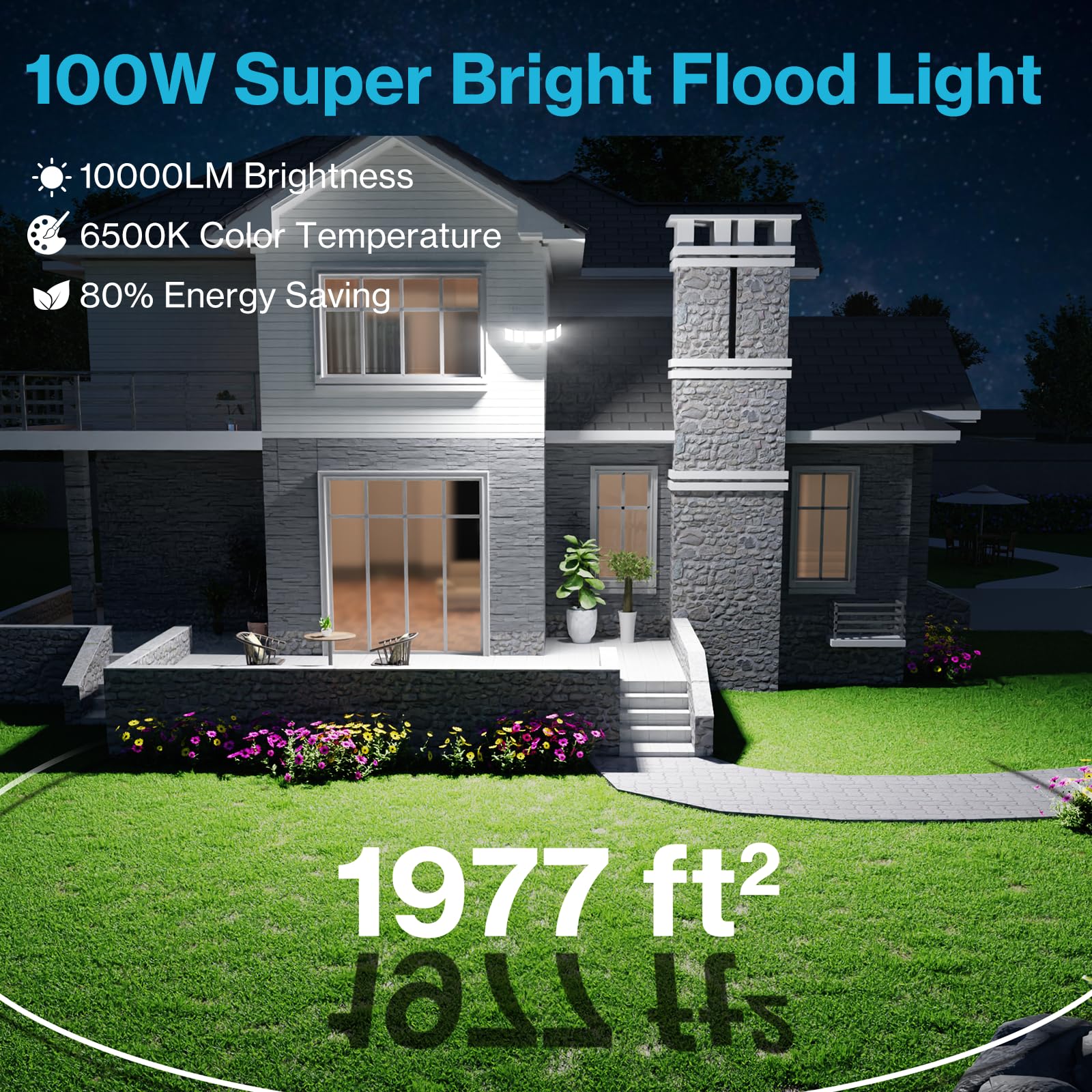 Olafus 100W Outdoor Flood Light 2 Pack, 10000LM, 6500K, IP65 Waterproof, Aluminum, Black, Model 5-LBA100M