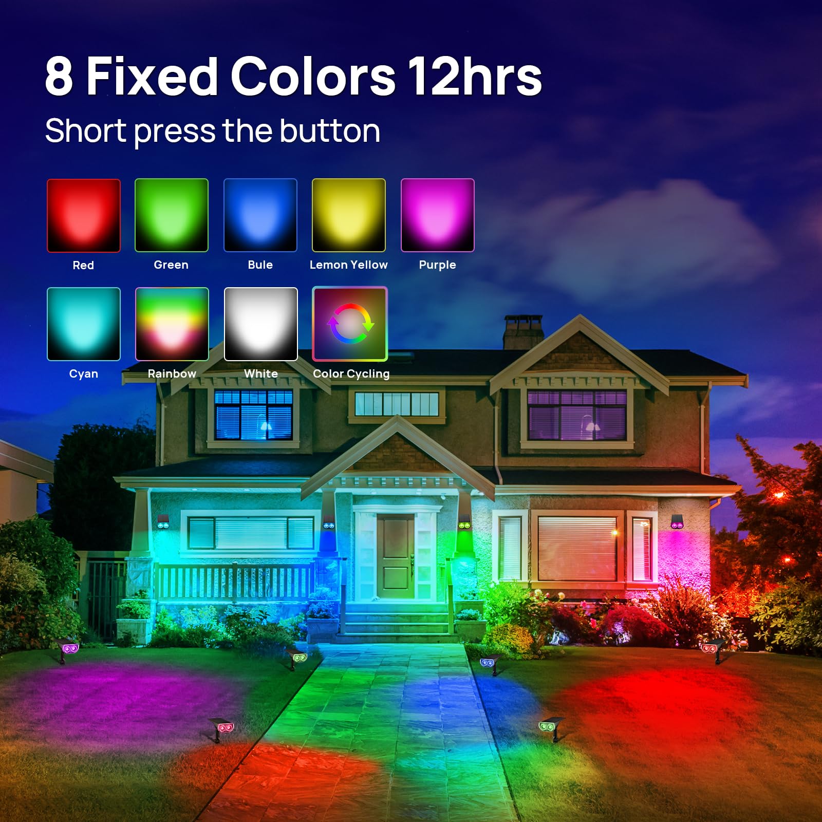 Consciot Solar Spot Lights Outdoor, 16 LEDs, IP67 Waterproof, 2 Pack, Multicolor, Model OC-GL-034B