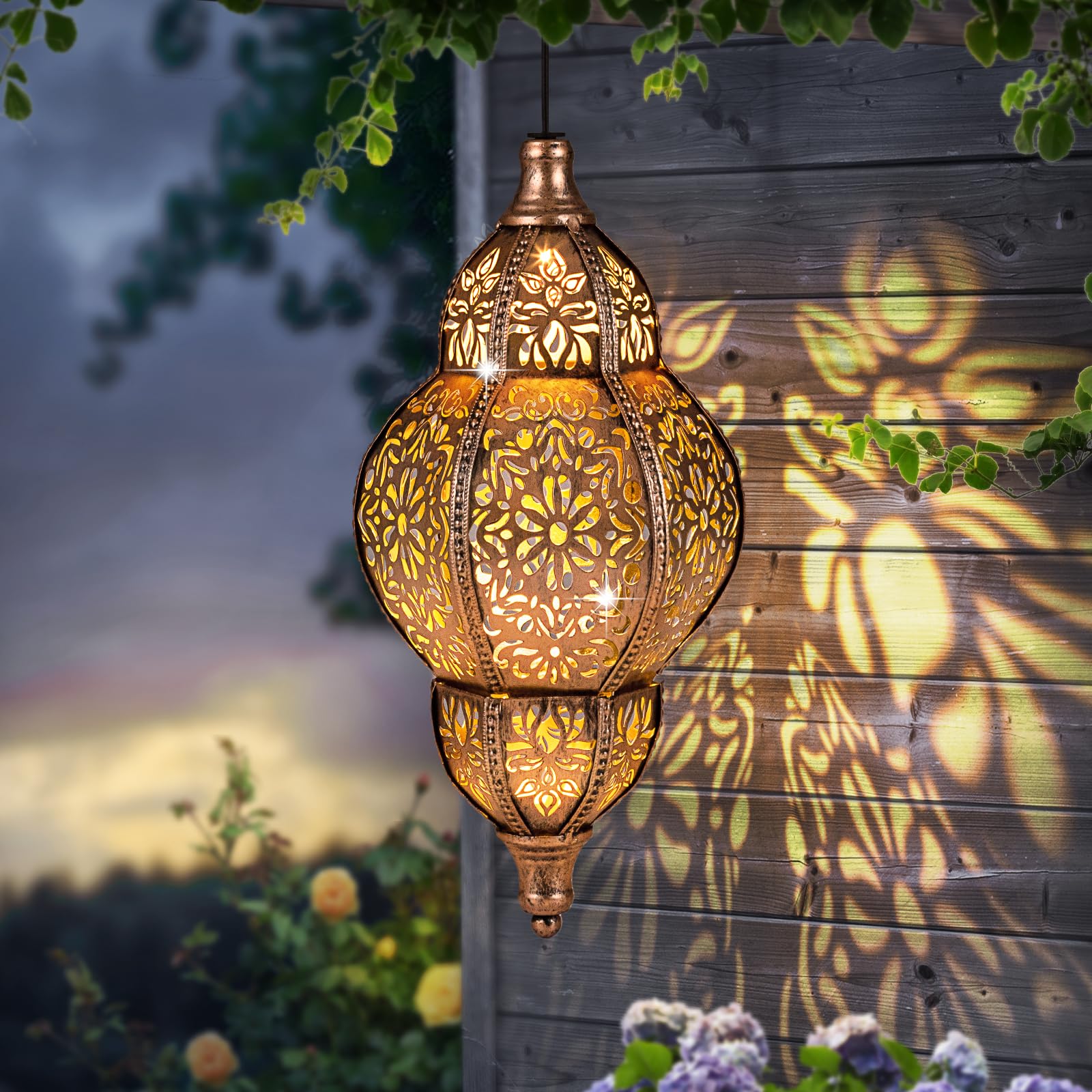 Solar Lanterns Outdoor Waterproof  Hanging Solar Lantern Garden Decor  Metal Moroccan Decorative Garden Lights For Yard  Patio  Lawn  Porch  Unique Housewarming Gifts