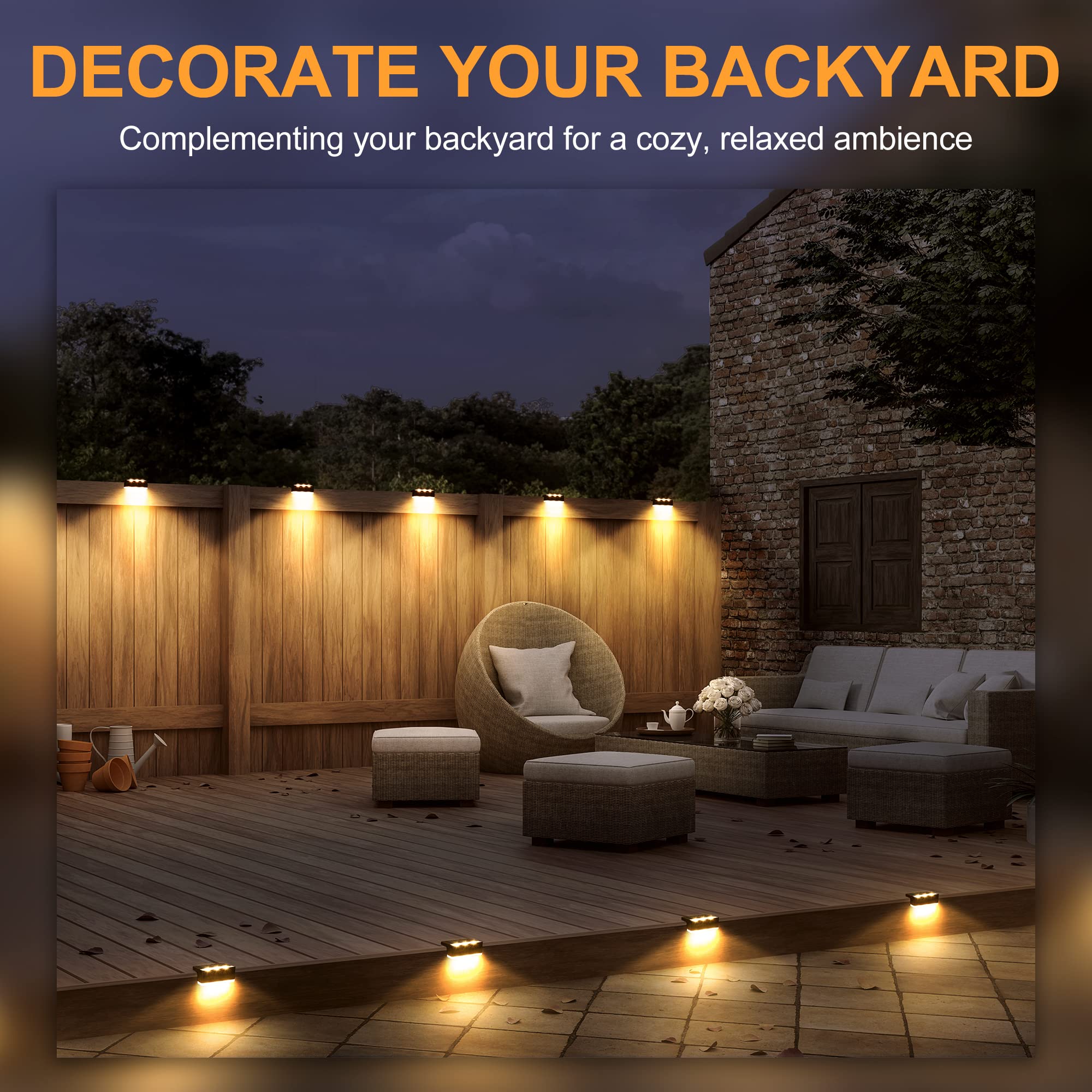 SOLPEX Solar Fence Lights, 6 LEDs, Waterproof, IP65, Warm White, 4 Pack, Brown, Model 8533
