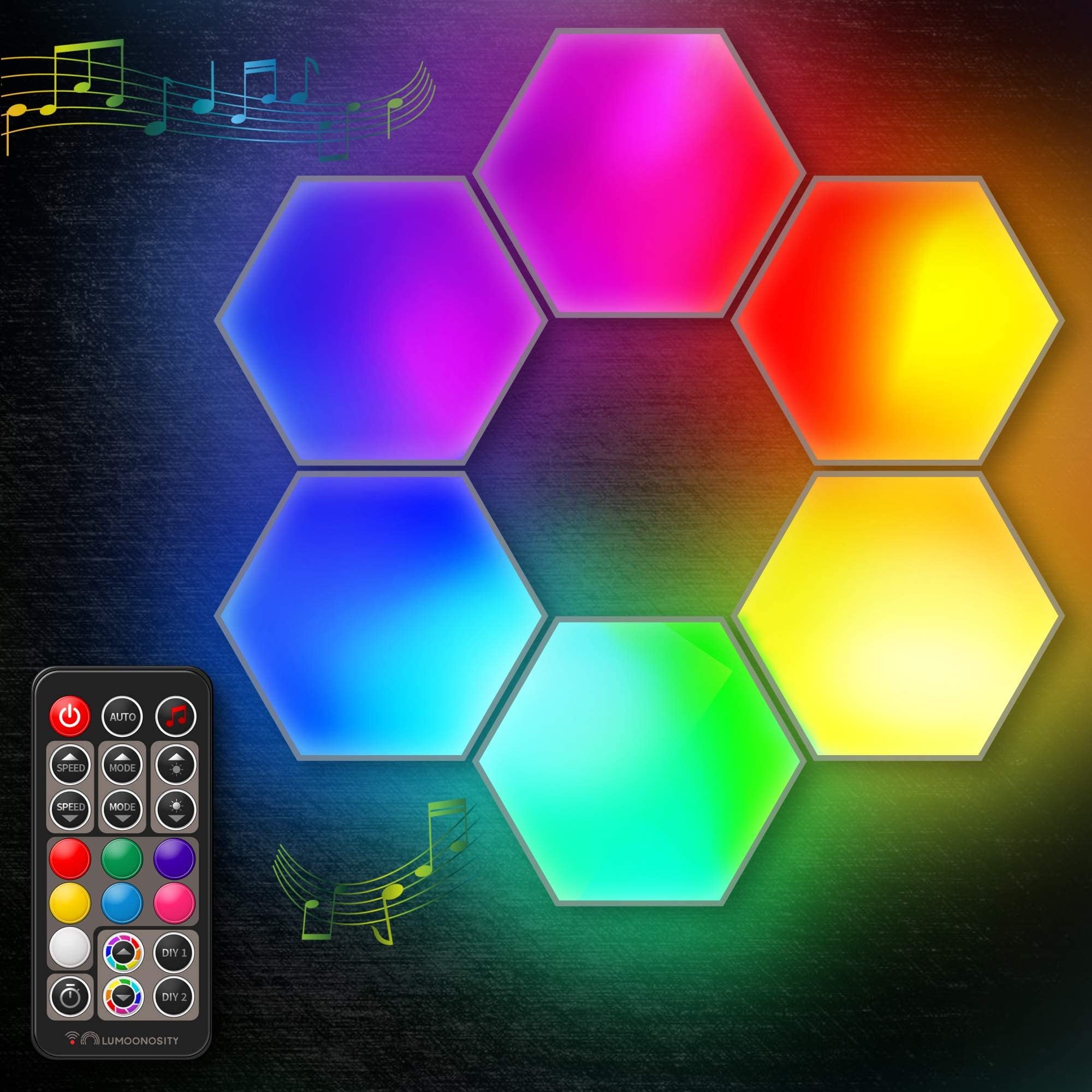 Lumoonosity LED Hexagon Lights - RGB Color Changing - 6-PACK Kit - Multicolor - Music Sync Wall Panels