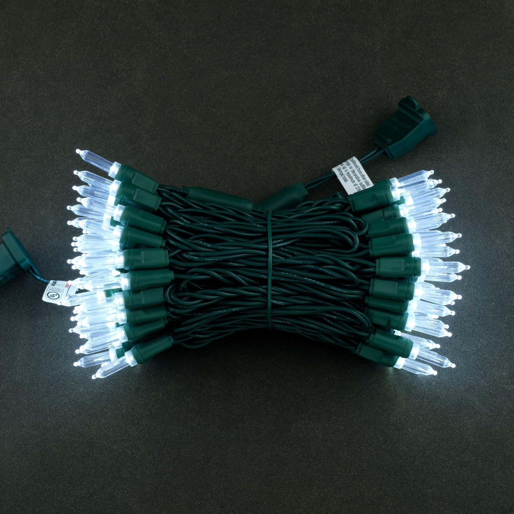 YULETIME 100 Cool White T5 LED Christmas Lights, 33 ft, Waterproof Green Wire, UL Certified, Model YX-T5-100-3