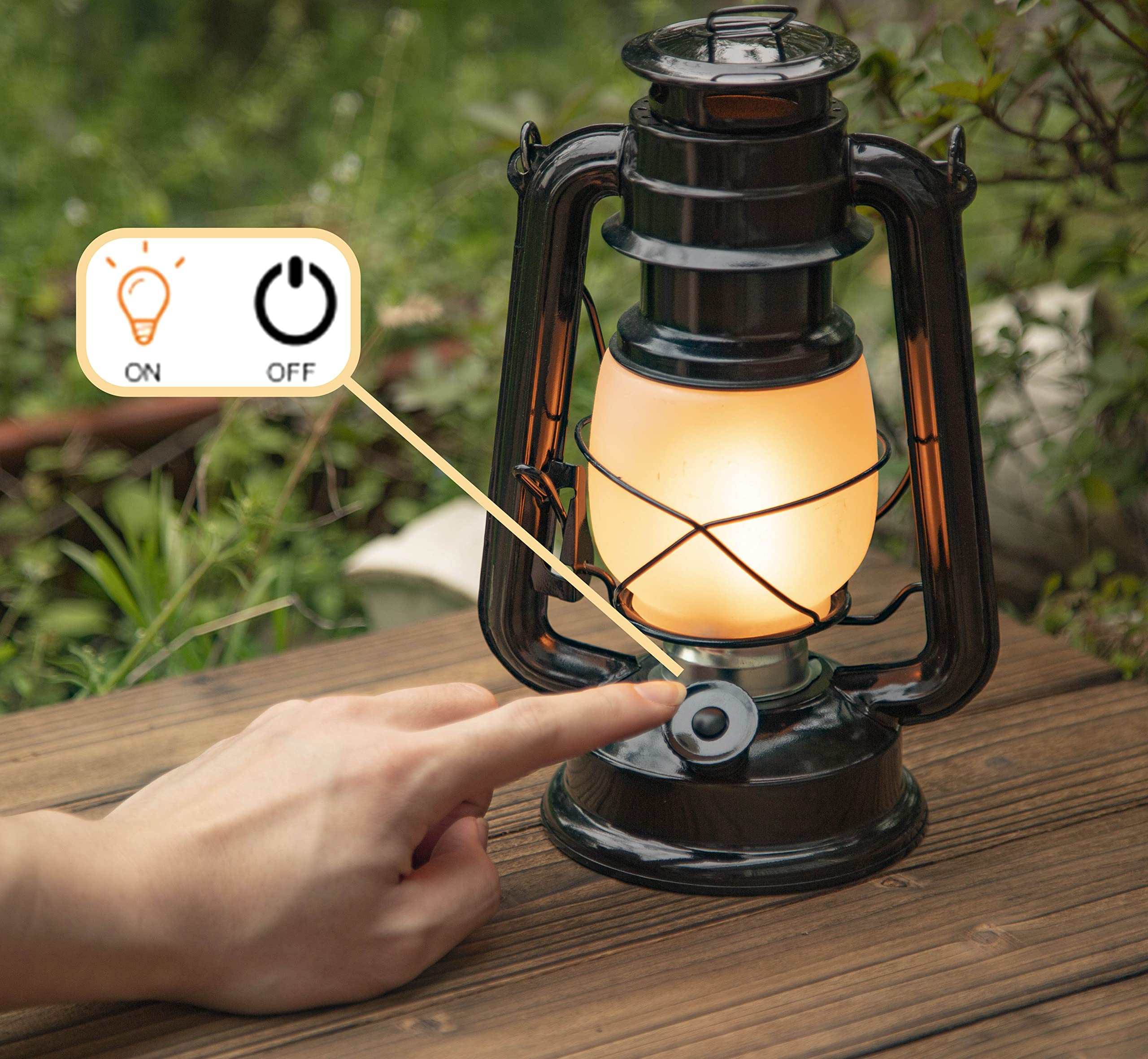 YAKii LED Vintage Flame Lantern, Metal Outdoor Hanging Lantern, Battery Operated, Black, Model LP034484218446