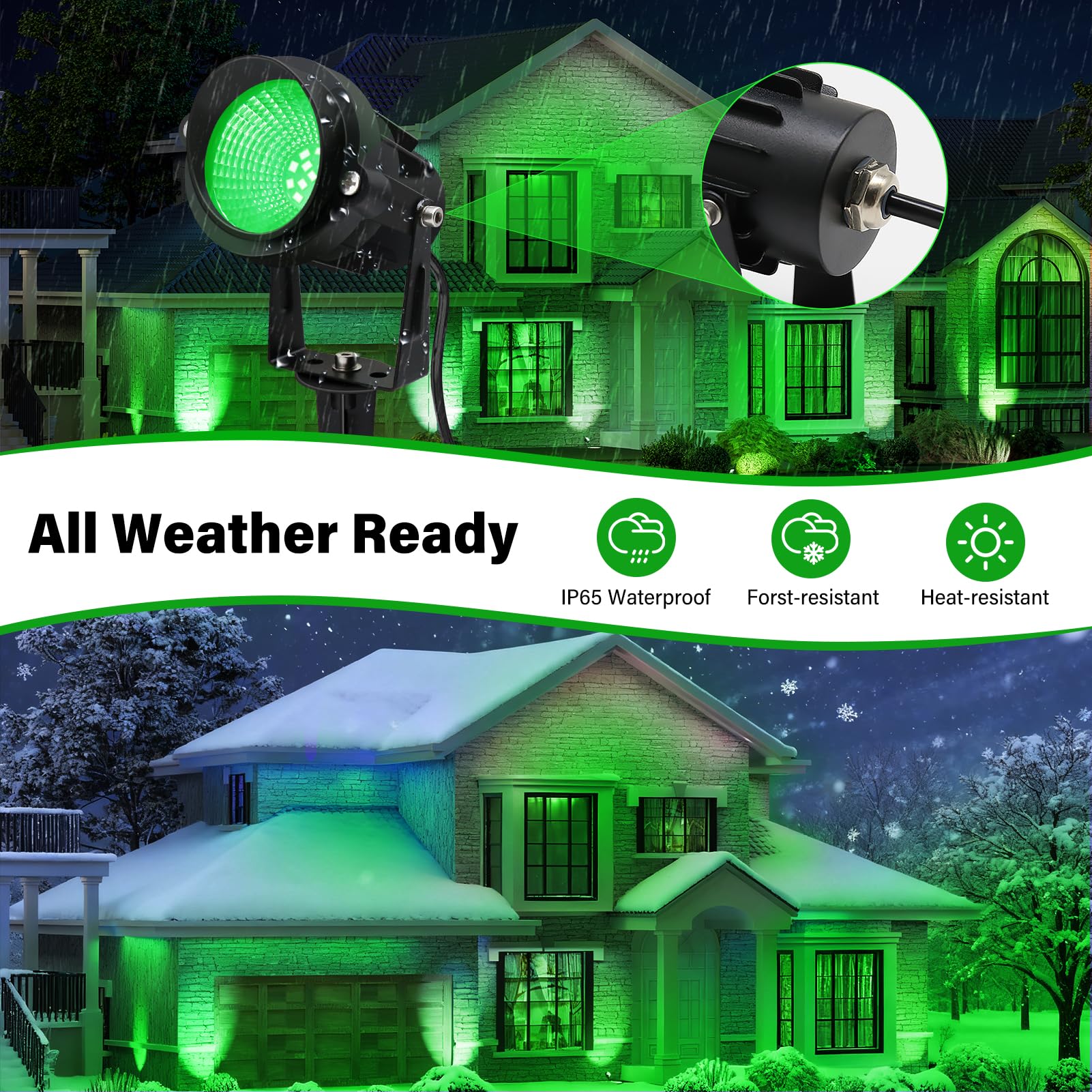 Qeeanmo Halloween Outdoor Landscaping Spotlight 12W Outdoor Christmas Light Green Led Landscape Lighting For Yard Garden Home Decoration 2Pack