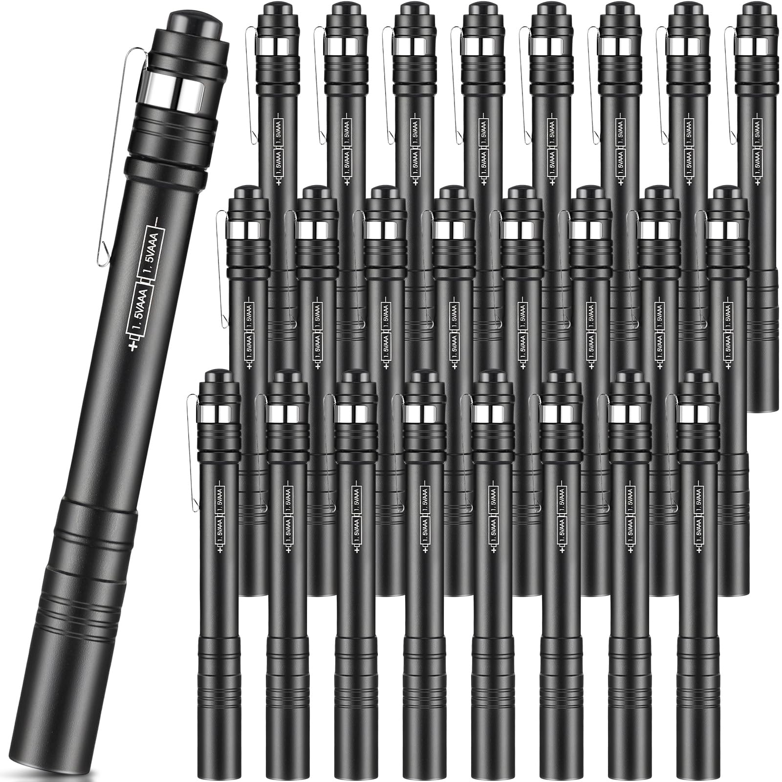 Rossesay Mini Pen Flashlights, 24 Pack, LED, Aluminum, Black, Model XUU-Rossesay-0834, Compact for Camping and Hiking